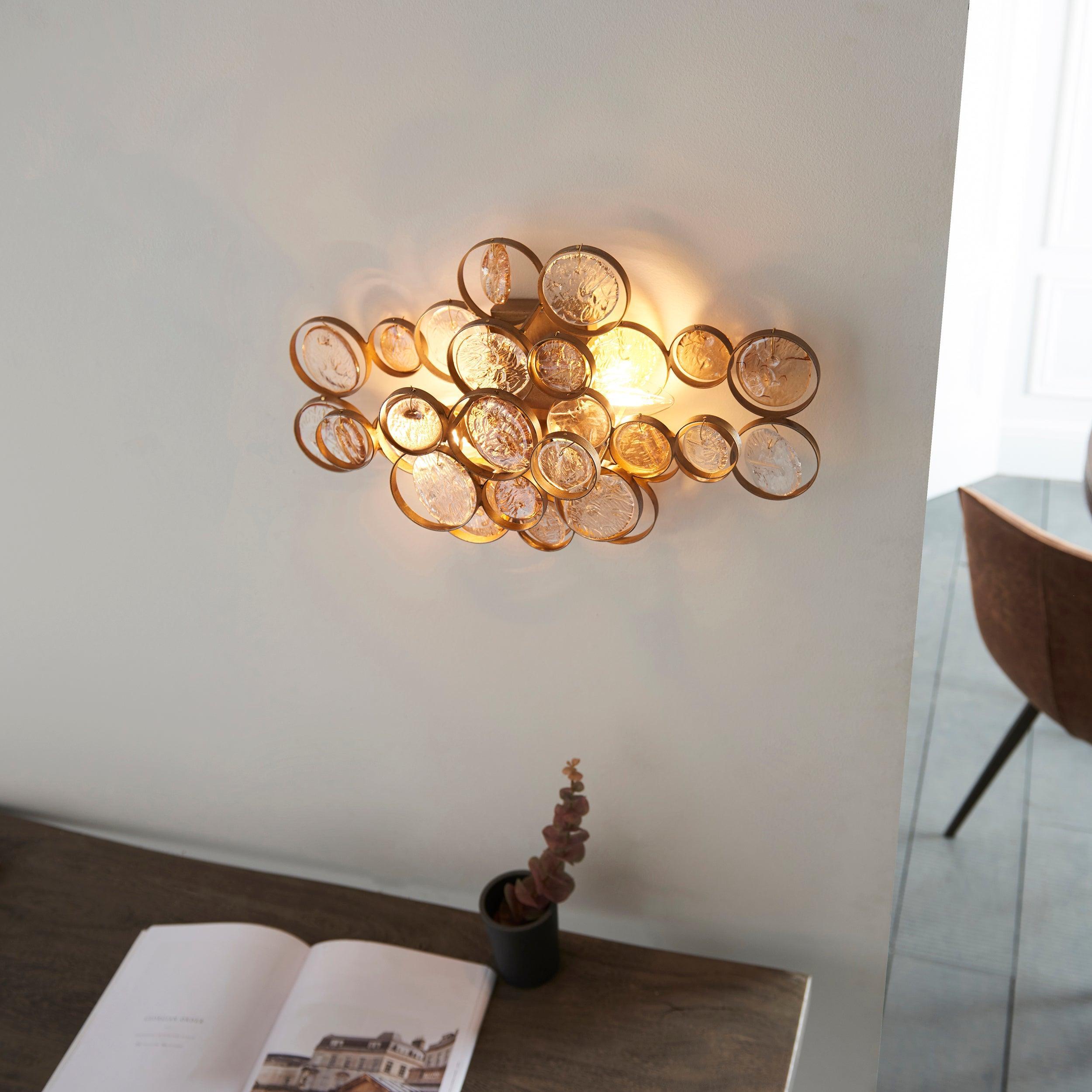 acton double modern wall light with clear amber glass Living room lighting image