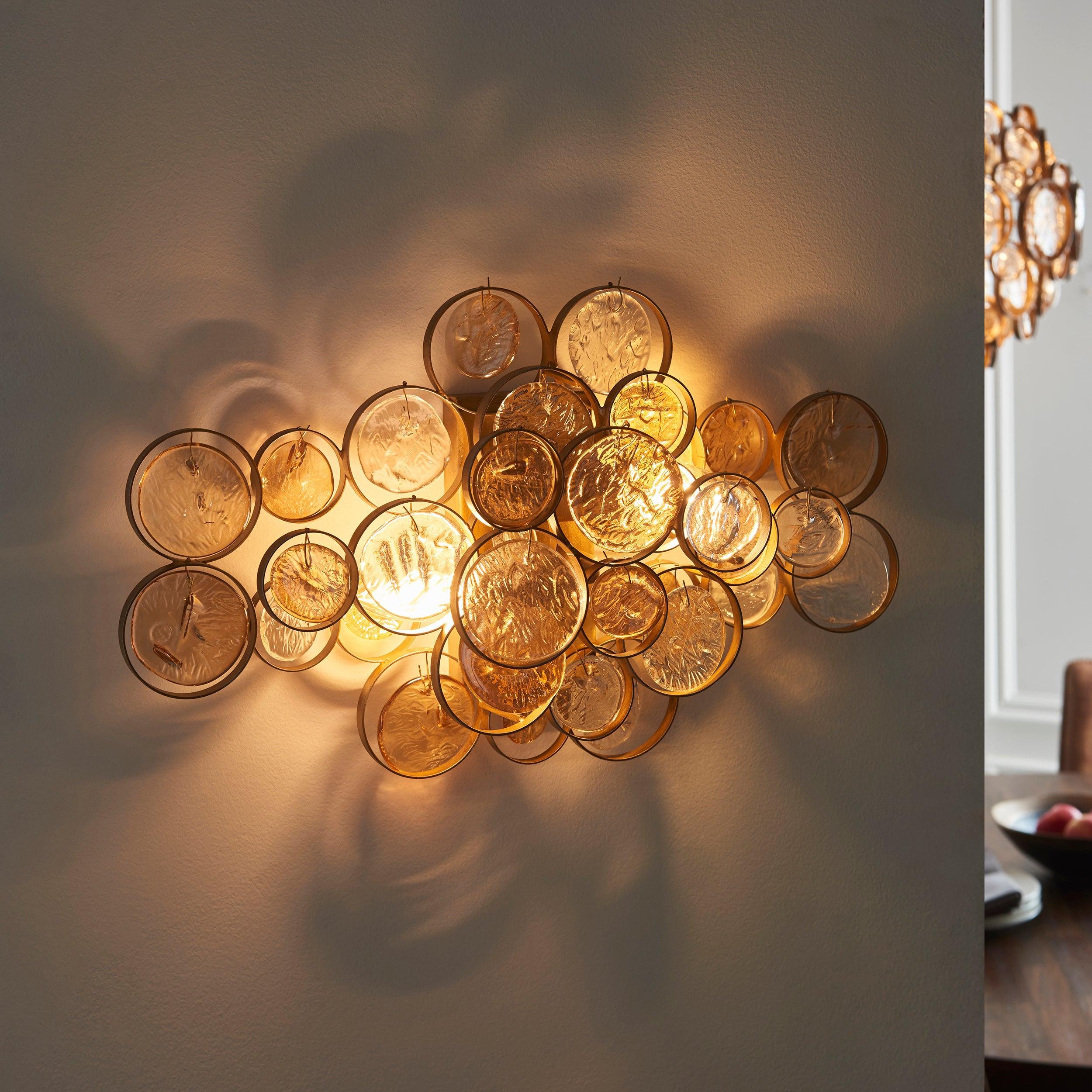 acton double modern wall light with clear amber glass mDining room lighting