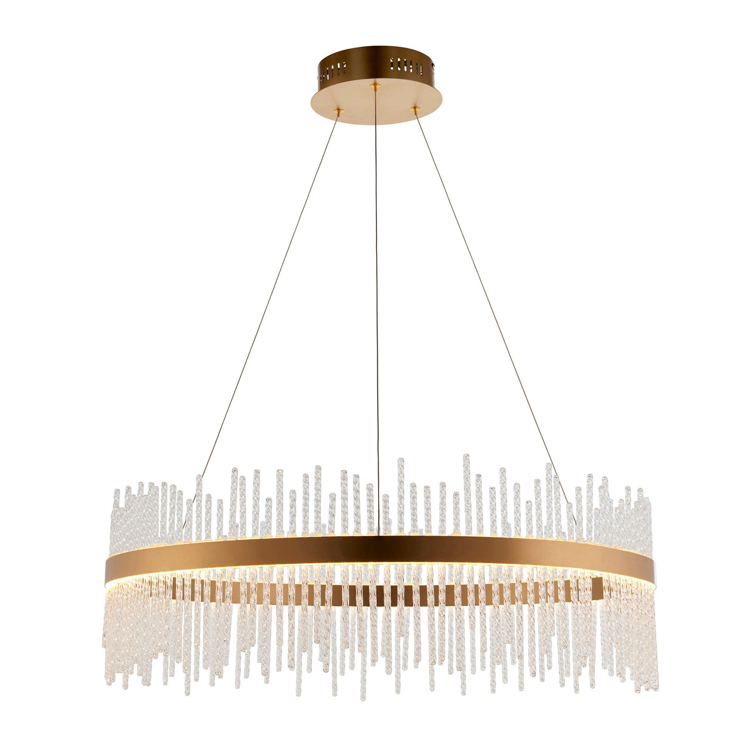 Crescendo LED Brushed Gold & Glass Rod Ceiling Pendant-Ceiling Pendant Lights-Living Lights-1-Tiffany Lighting Direct
