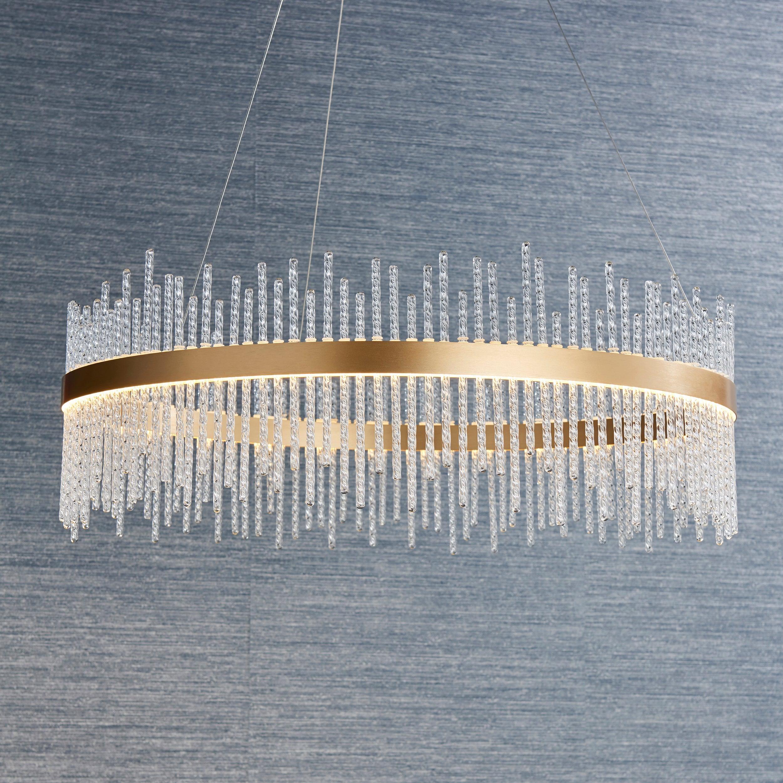 Crescendo LED Brushed Gold & Glass Rod Ceiling Pendant-Ceiling Pendant Lights-Living Lights-2-Tiffany Lighting Direct