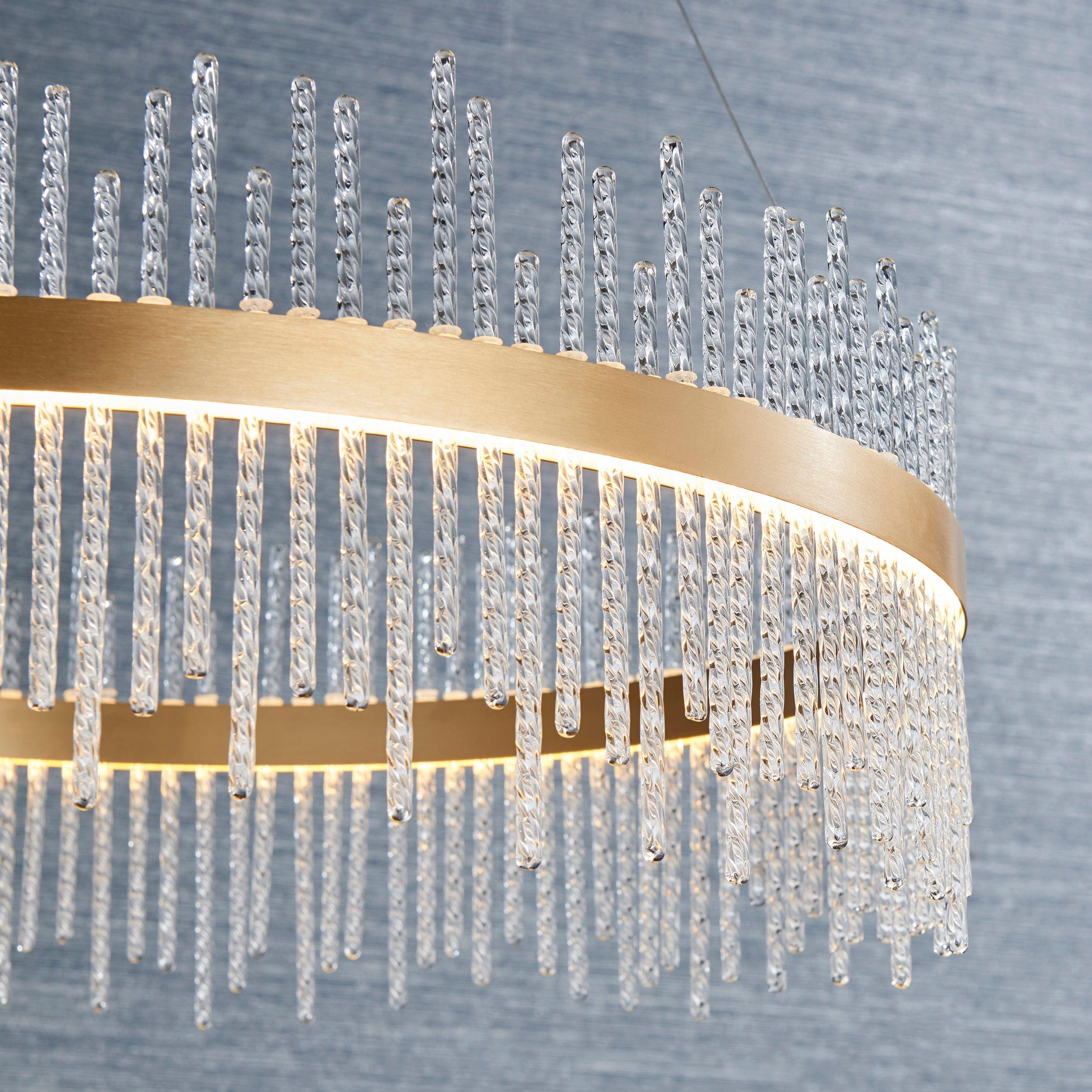 Crescendo LED Brushed Gold & Glass Rod Ceiling Pendant-Ceiling Pendant Lights-Living Lights-4-Tiffany Lighting Direct