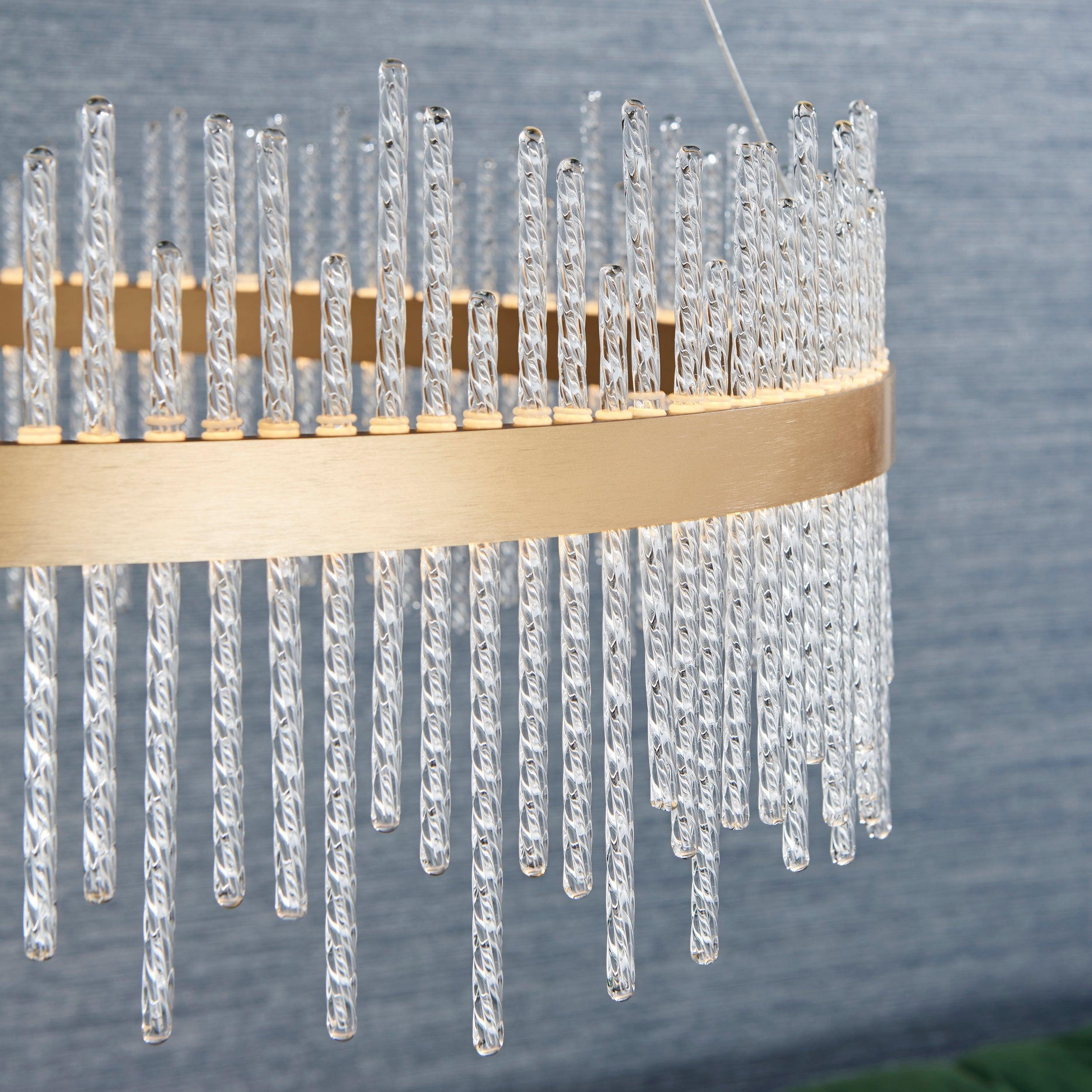 Crescendo LED Brushed Gold & Glass Rod Ceiling Pendant-Ceiling Pendant Lights-Living Lights-5-Tiffany Lighting Direct