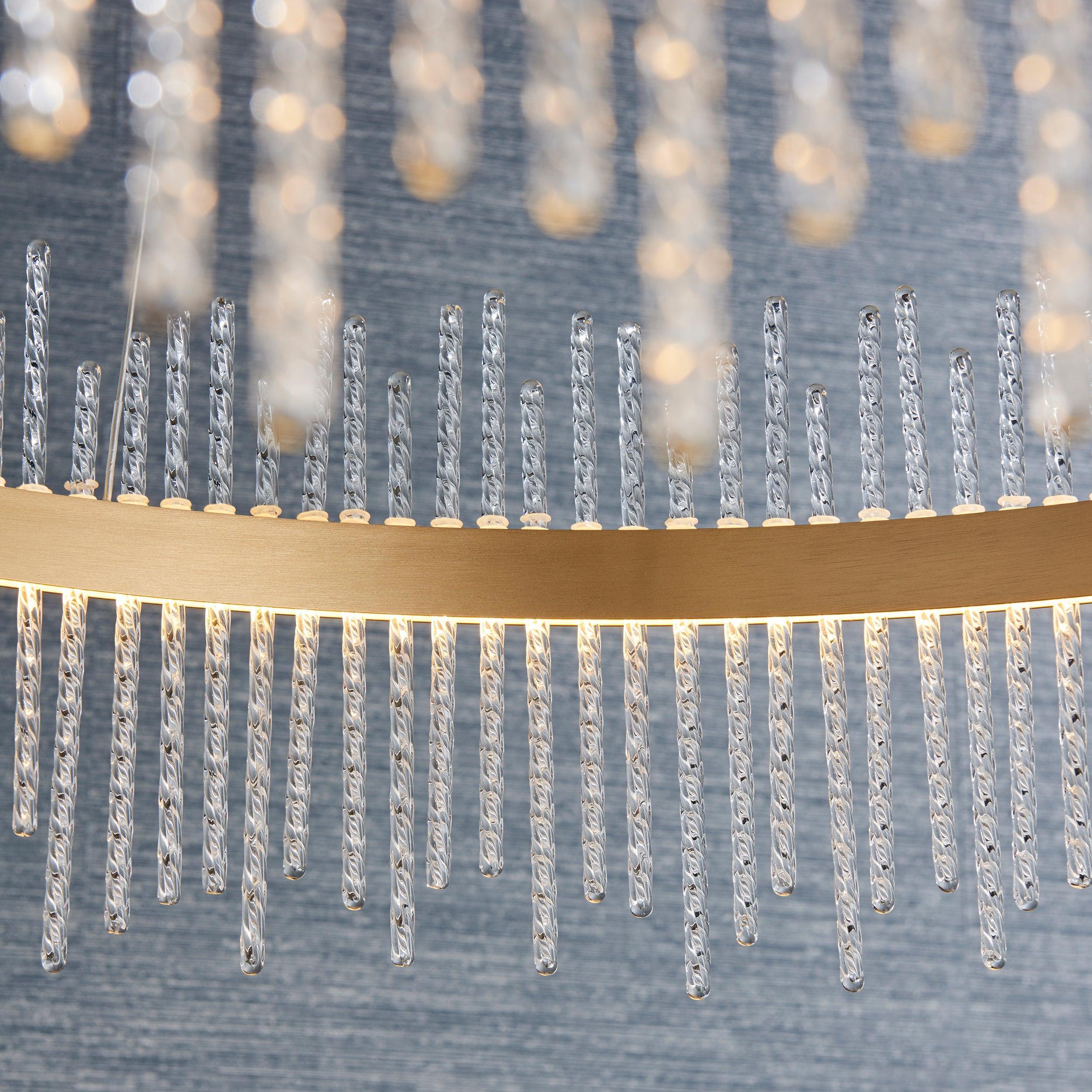 Crescendo LED Brushed Gold & Glass Rod Ceiling Pendant-Ceiling Pendant Lights-Living Lights-7-Tiffany Lighting Direct