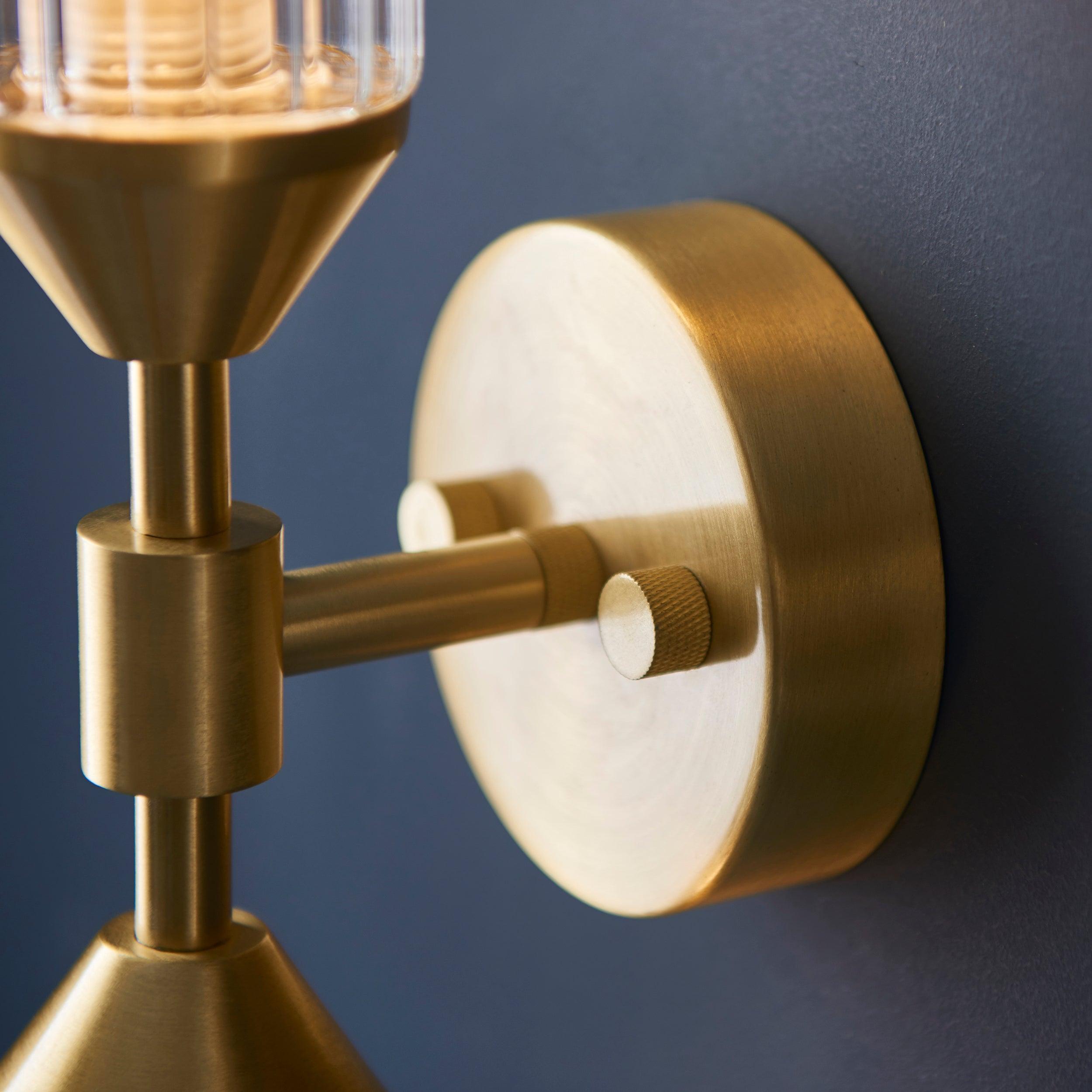 Belsize Brass Double Wall Light - Ribbed Glass Shades Bedroom Image