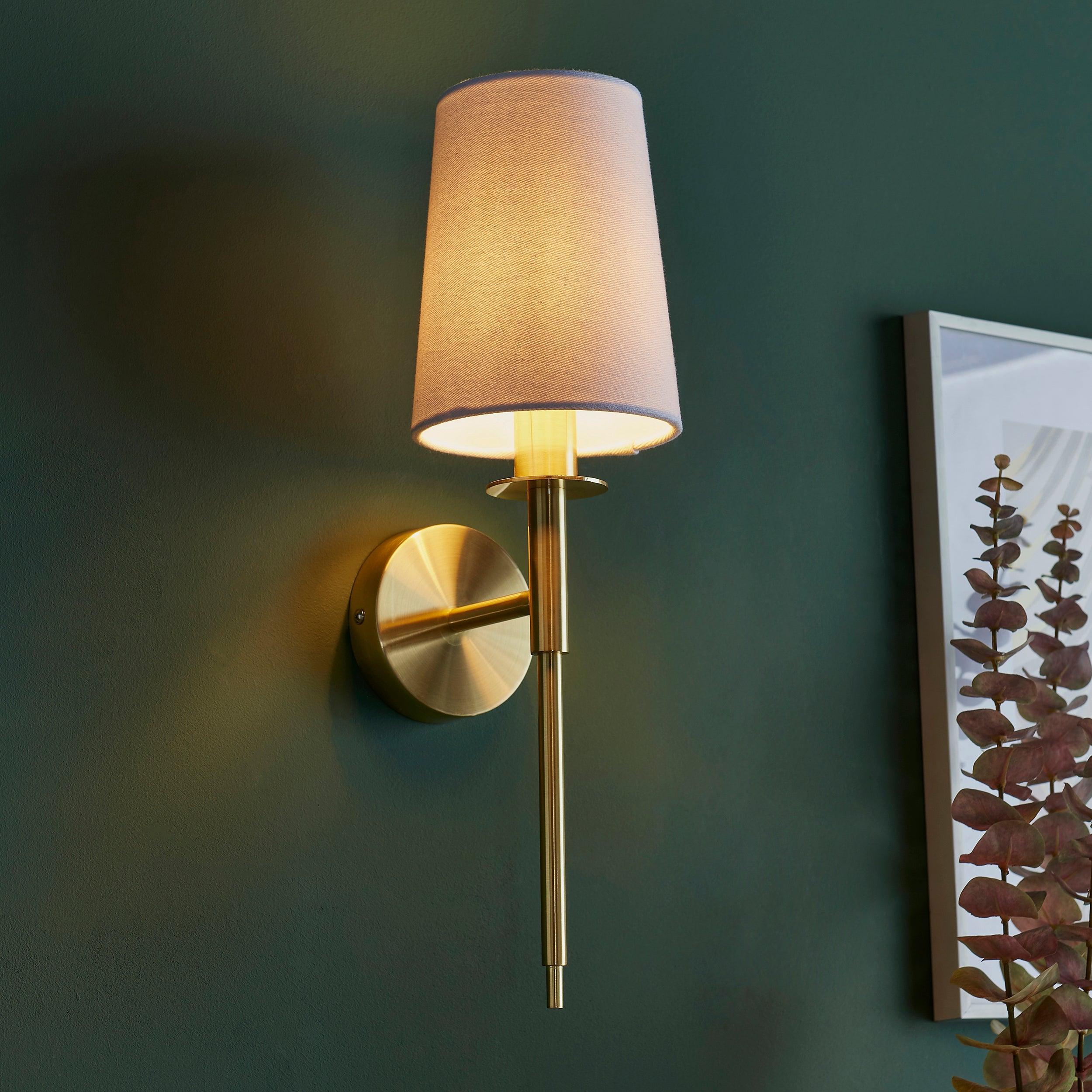 Kensington Brass Art Deco Wall Light - White Shade Close Up Image