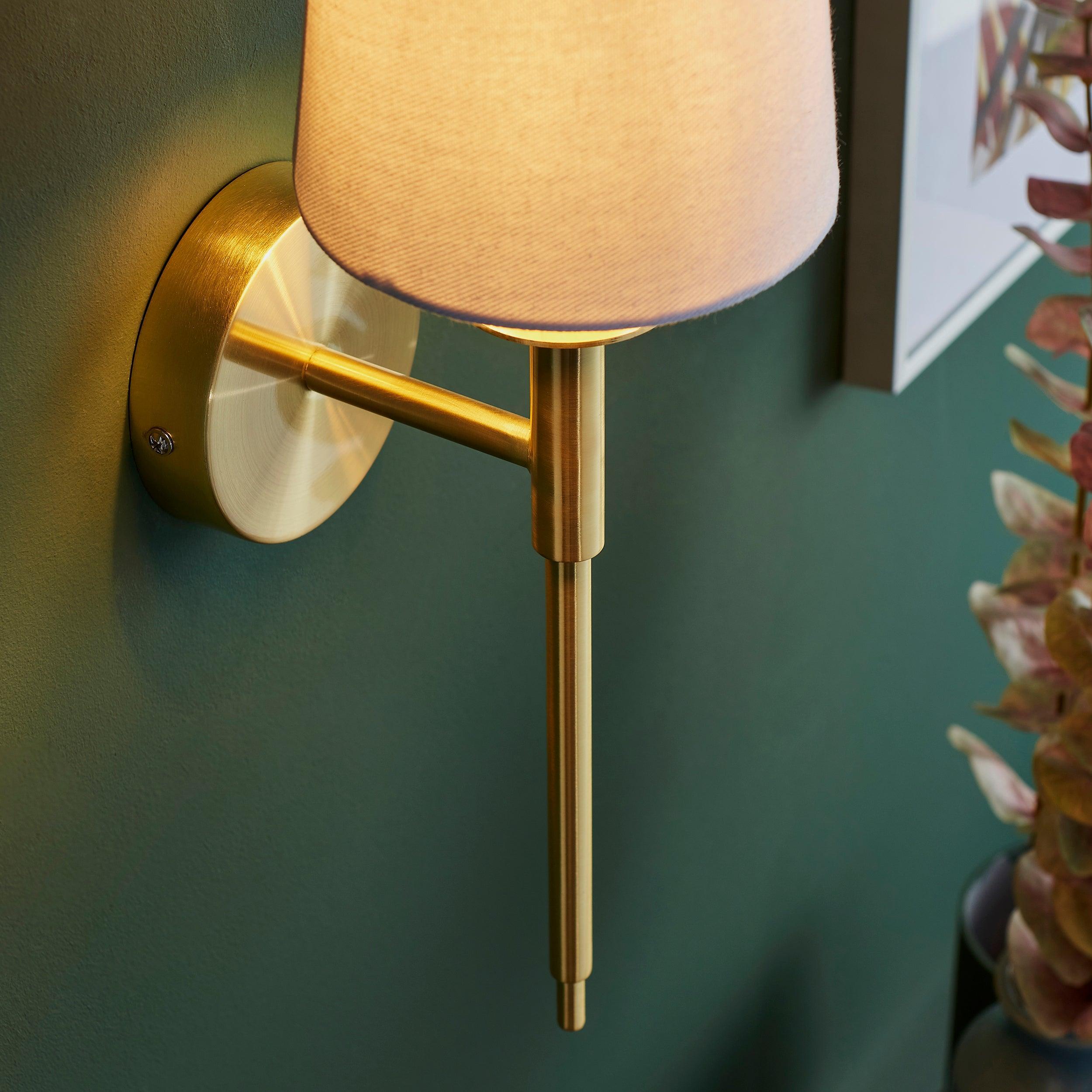 Kensington Brass Art Deco Wall Light - White Shade Living Room Shade Image