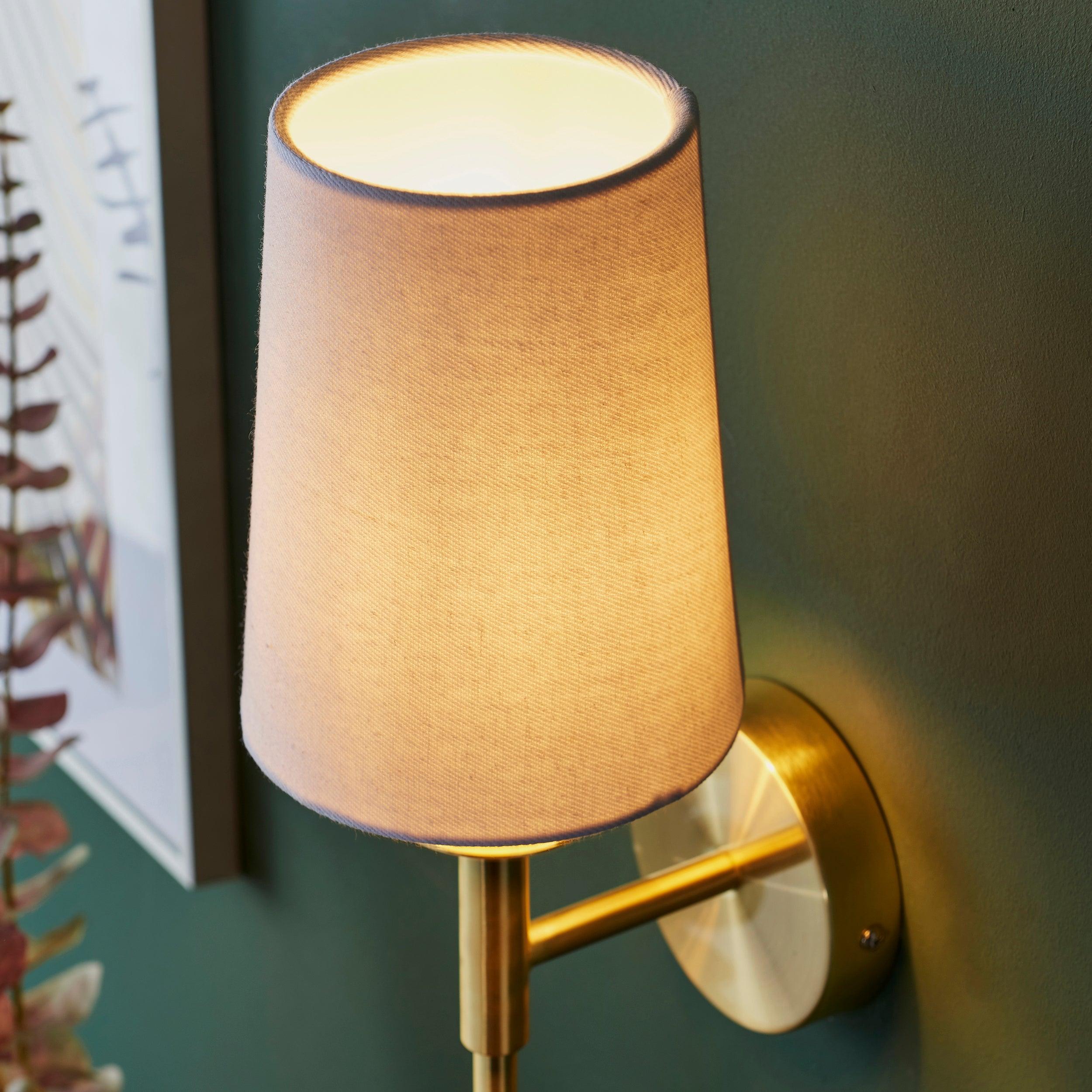 Kensington Brass Art Deco Wall Light - White Shade Bedroom Image