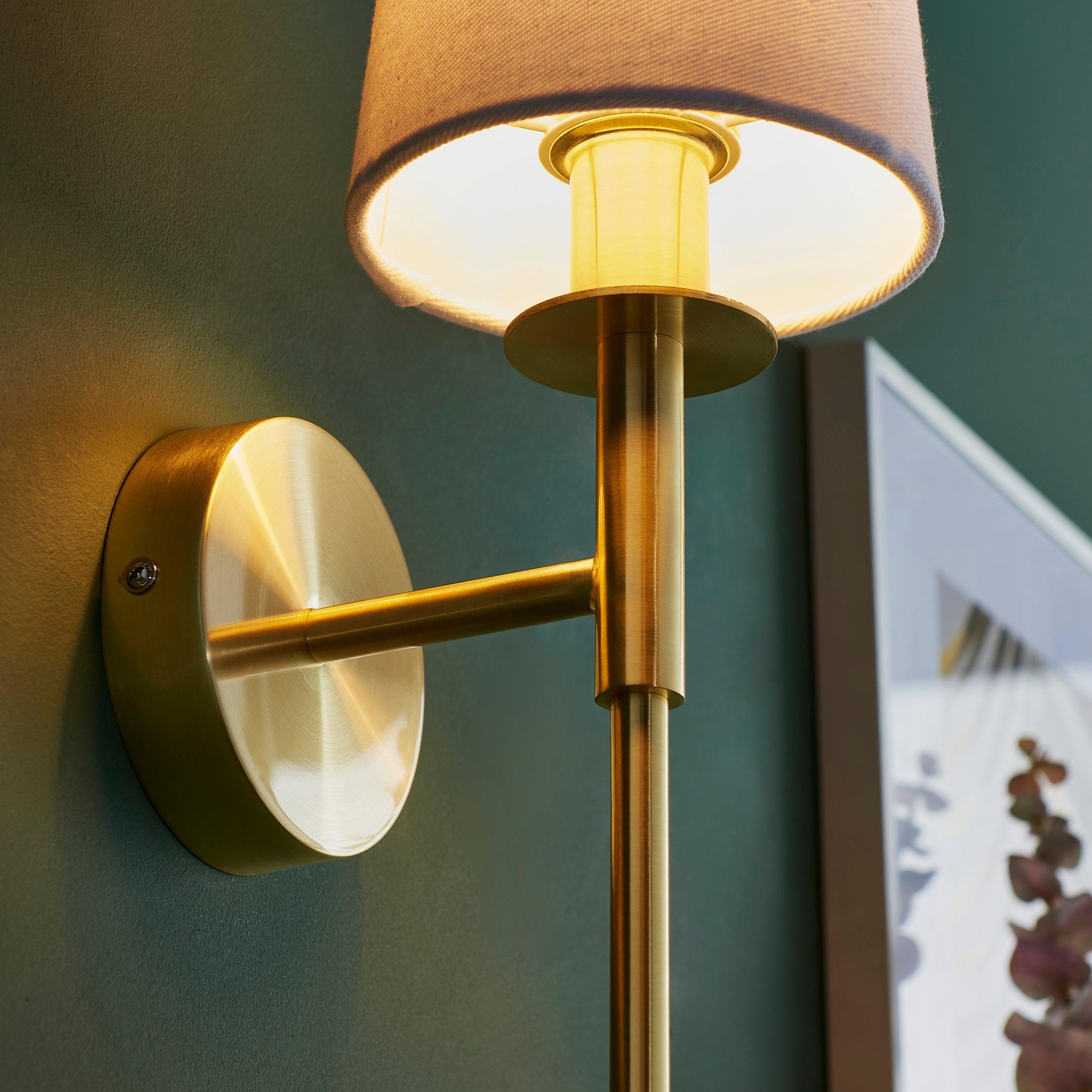 Kensington Brass Art Deco Wall Light - White Shade new bedroom image