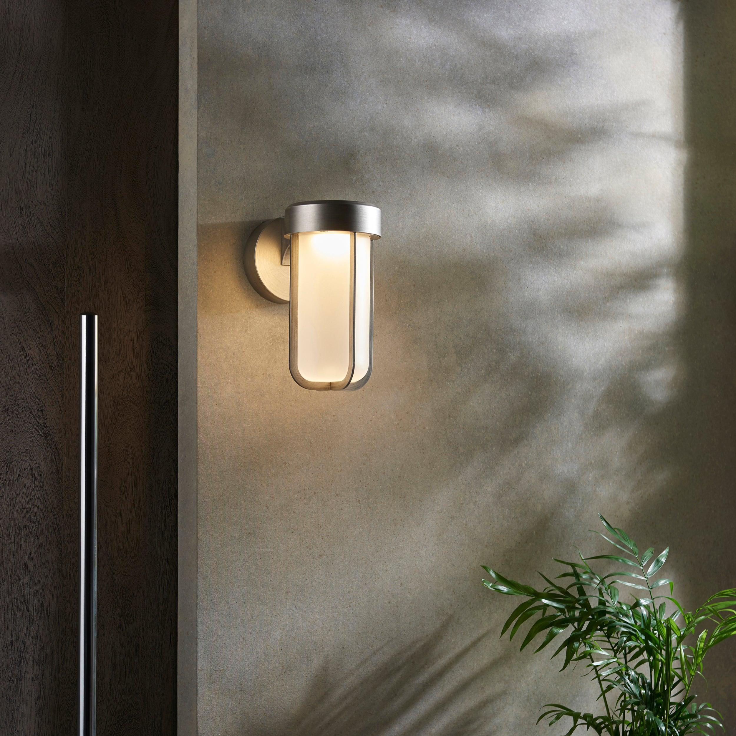 newquay led silver outdoor wall light with frosted shade mDining room lighting