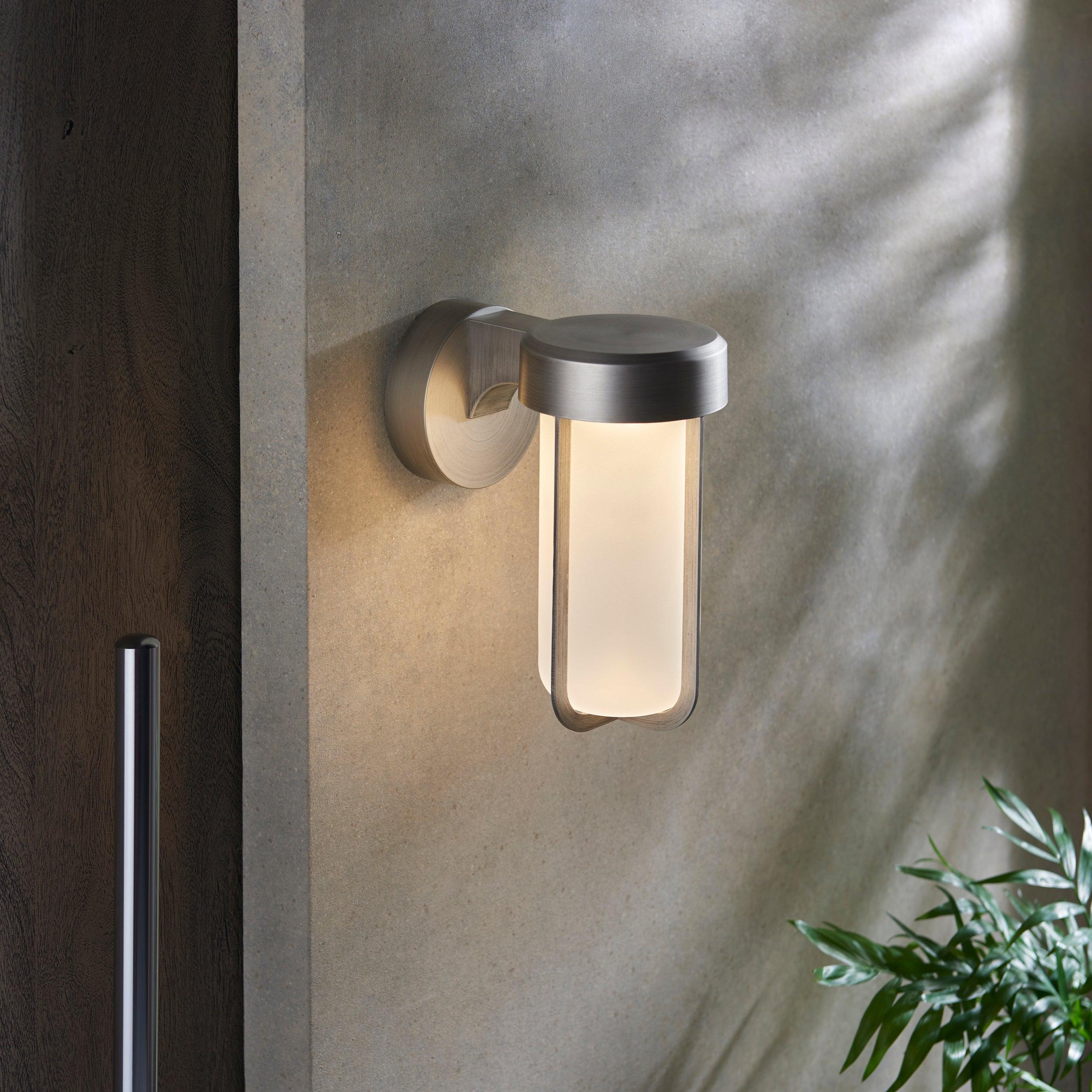 newquay led silver outdoor wall light with frosted shade Living room lighting image
