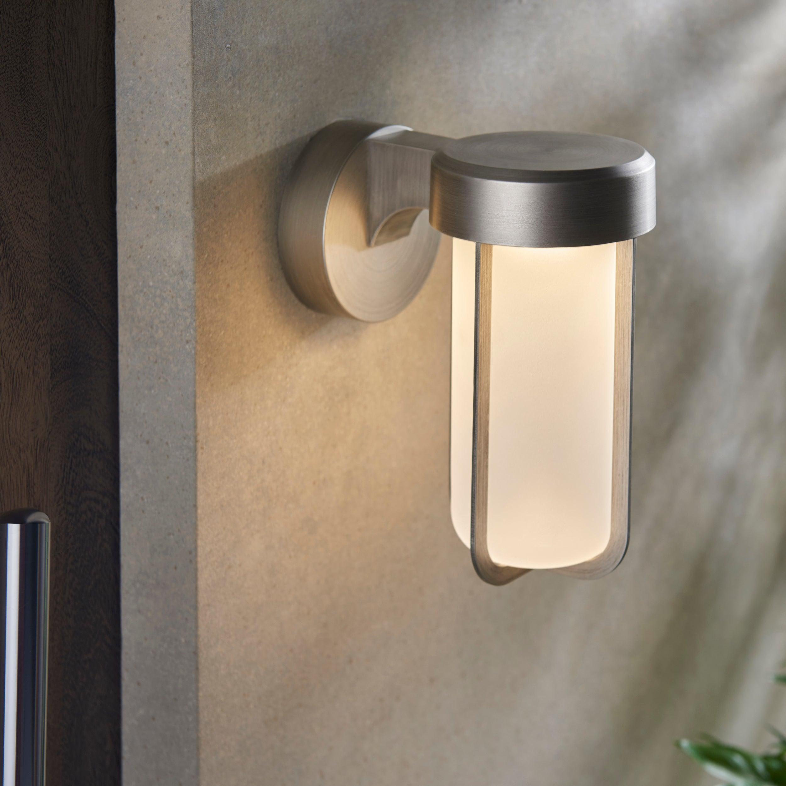 newquay led silver outdoor wall light with frosted shade kitchen lighting image