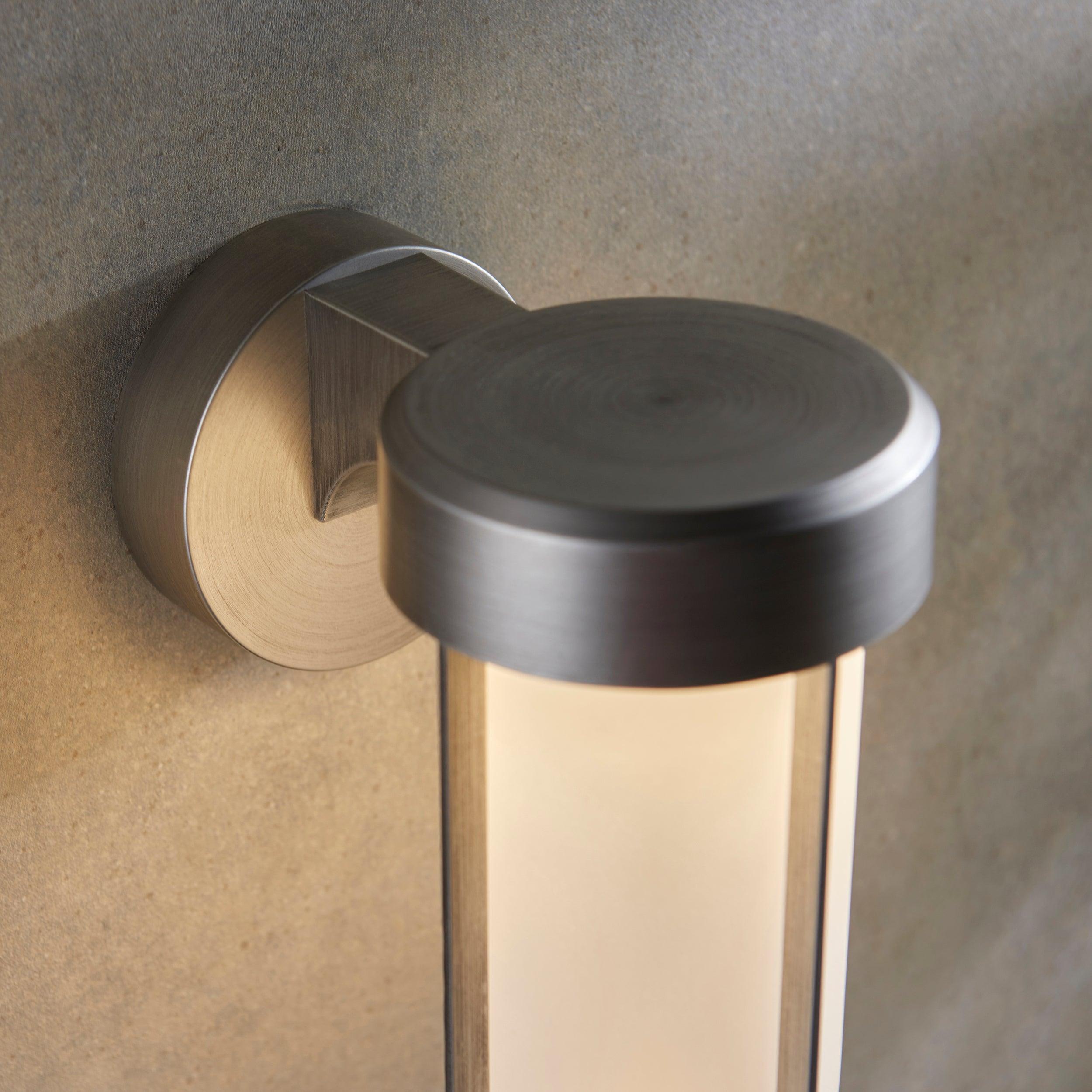 newquay led silver outdoor wall light with frosted shade close fitting image