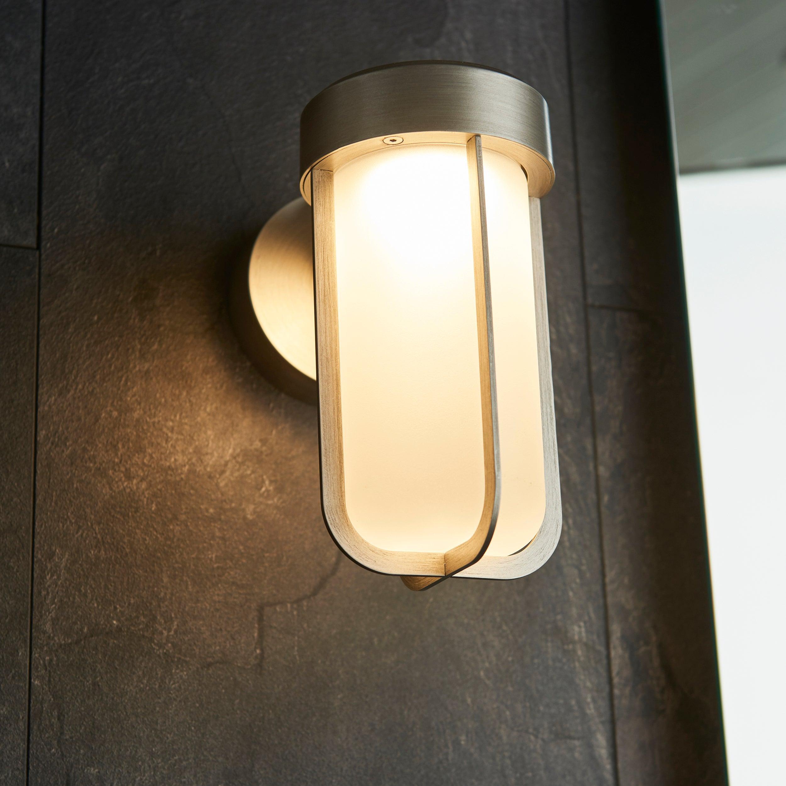 newquay led silver outdoor wall light with frosted shade Hallway Lighting Close Up