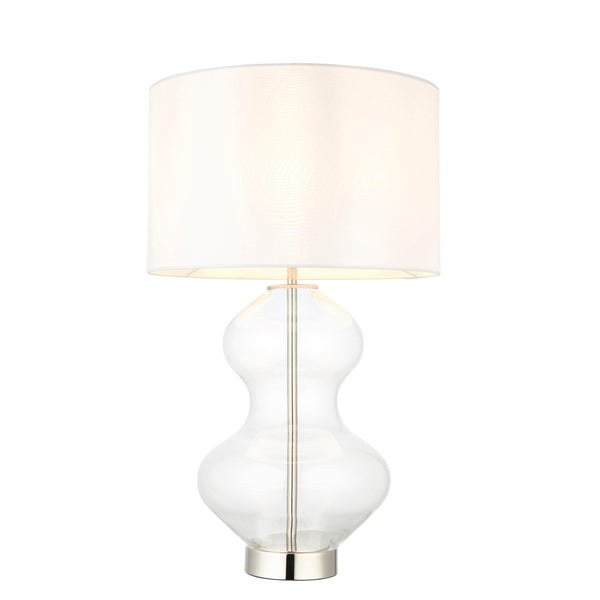 Linear Large Nickel & Clear Glass Touch Table Lamp - White Shade-Living Lights-Living-Room-Tiffany Lighting Direct-[image-position]