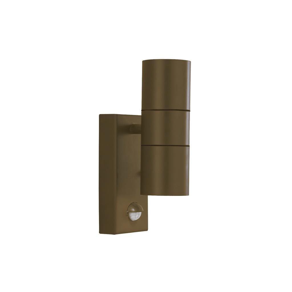 metro rust brown led outdoor 2 light up down wall light pir
