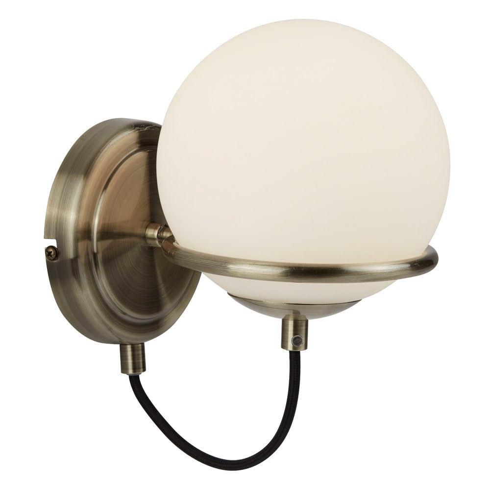 Sphere 1 Lt Brass Wall Light - White Glass Shade 1