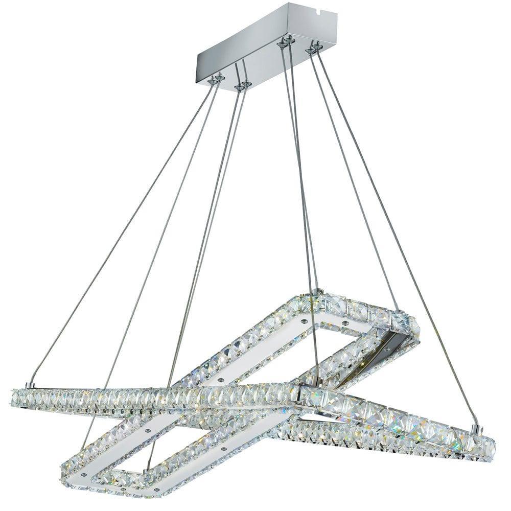 Clover 2 Rectangle Chrome & Crystal LED Ceiling Pendant-Ceiling Pendant Lights-1-Tiffany Lighting Direct