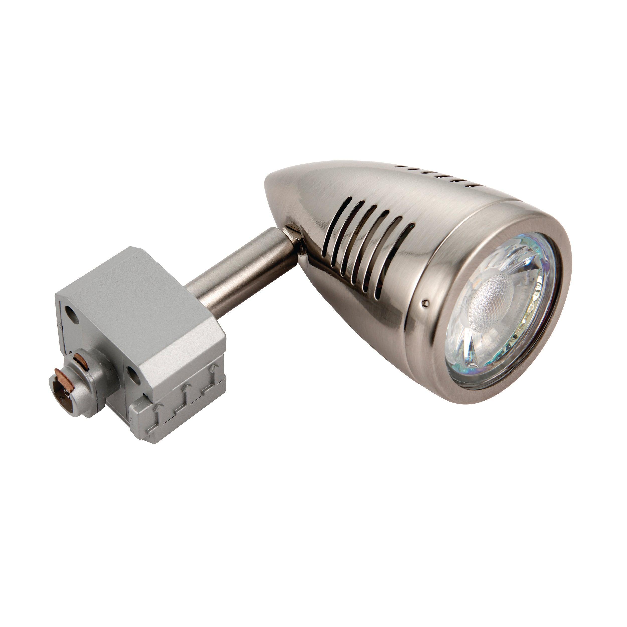 bullett satin chrome track spotlightby Saxby Lighting, close up image