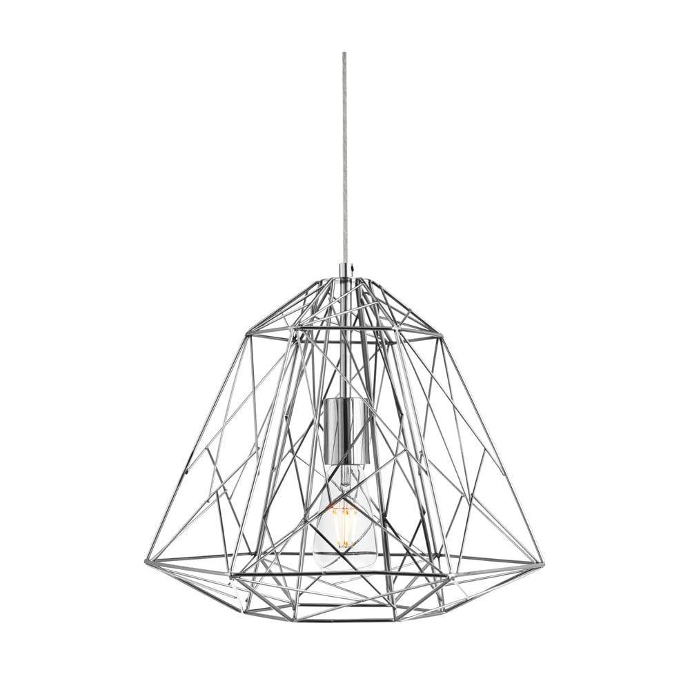 Geometric Cage 1 Light Chrome Frame Pendant Searchlight-Ceiling Pendant Lights-1-Tiffany Lighting Direct