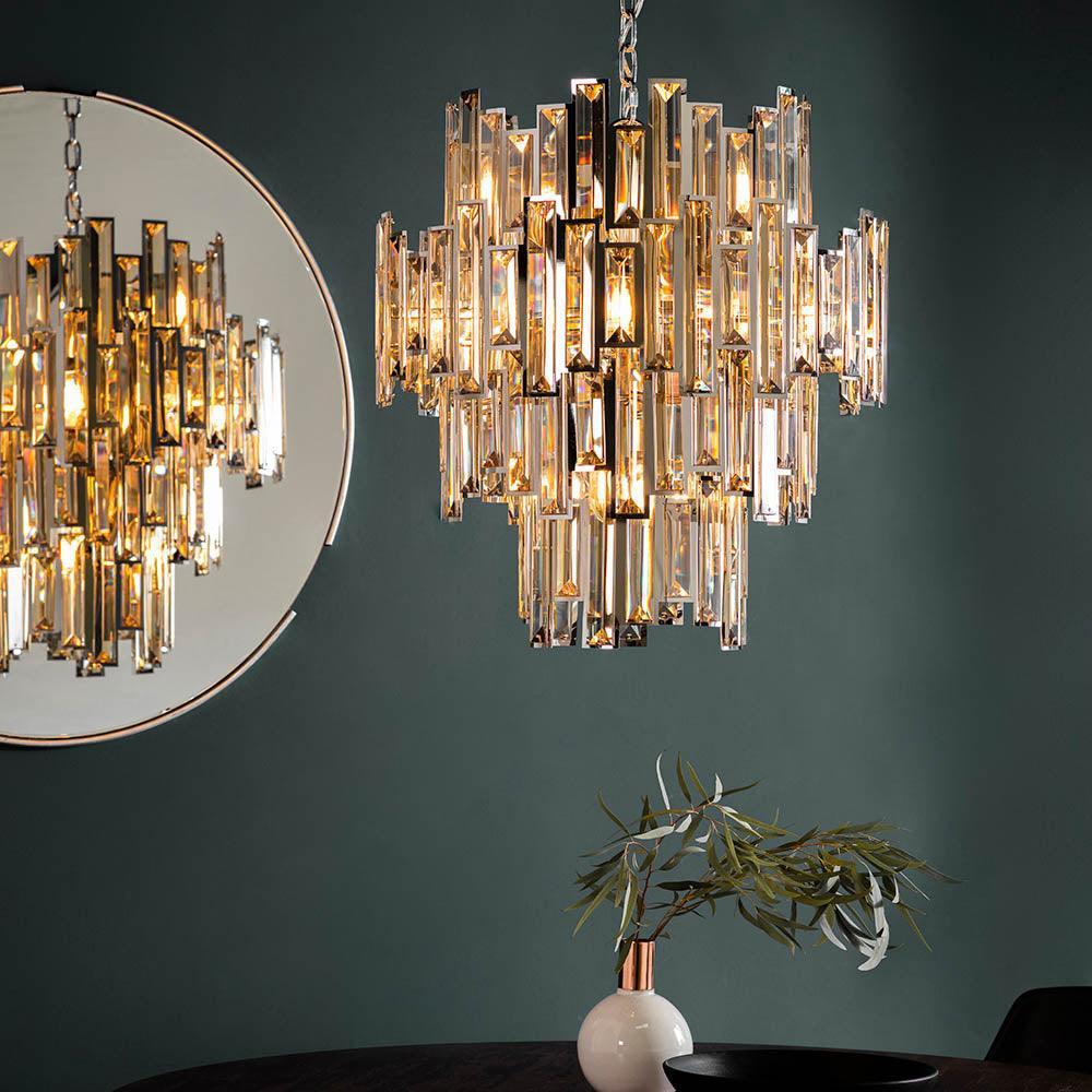 Endon Viviana 12 Light Tinted Champagne Crystal Chandelier-Endon Lighting living room 2nd close upTiffany Lighting Direct