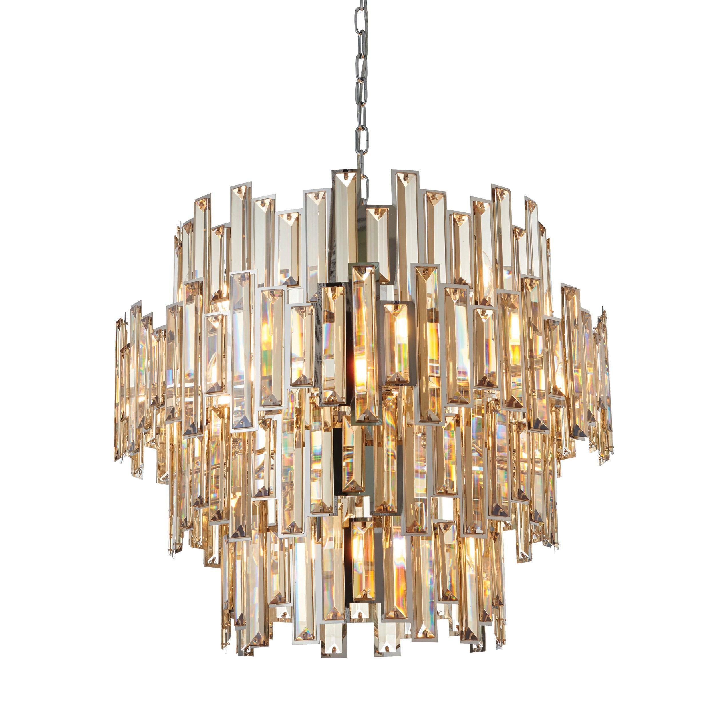 Endon Viviana 15 Light Tinted Champagne Crystal Chandelier-Ceiling Pendant Lights-Endon Lighting Living Room Lighting Tiffany Lighting Direct