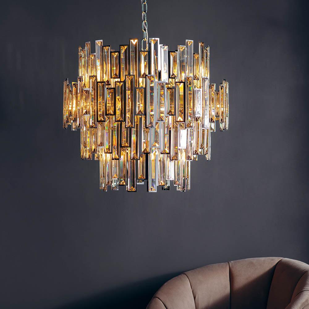 Endon Viviana 15 Light Tinted Champagne Crystal Chandelier-Ceiling Pendant Lights-Endon Lighting living room 2nd close upTiffany Lighting Direct