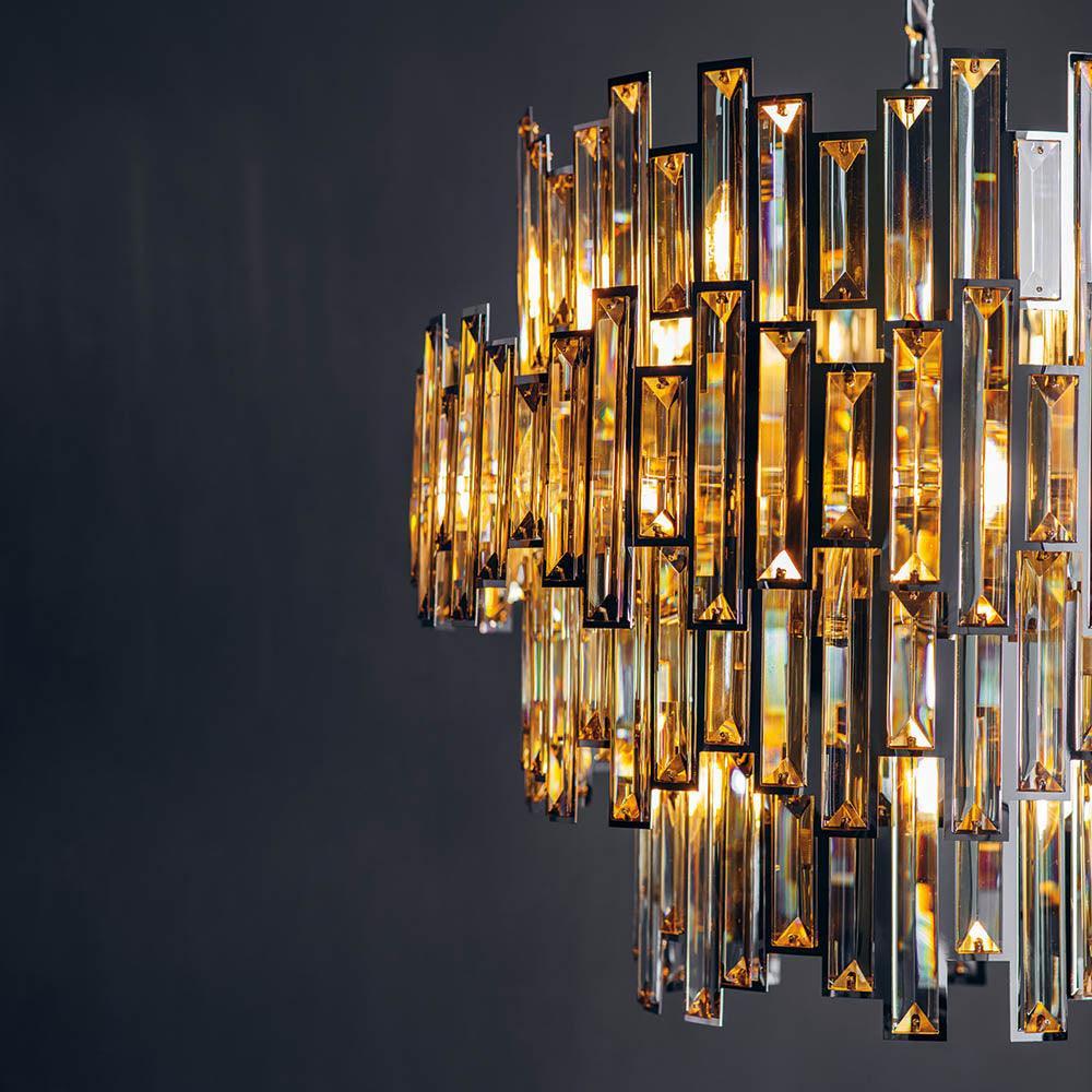 Endon Viviana 15 Light Tinted Champagne Crystal Chandelier-Ceiling Pendant Lights-Endon Lighting living room close. up unlit Tiffany Lighting Direct