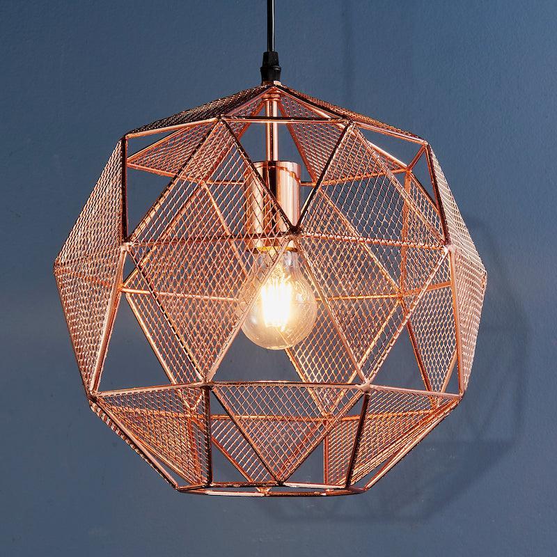 Endon Armour Copper 1 Light Pendant-Ceiling Pendant Lights-Endon Lighting Living Room Wide Shot Lighting Tiffany Lighting Direct