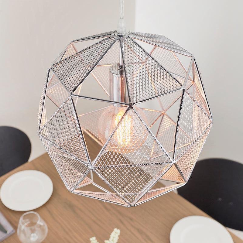 Endon Armour Chrome 1 Light Pendant-Ceiling Pendant Lights-Endon Lighting Living Room Wide Shot Lighting Tiffany Lighting Direct