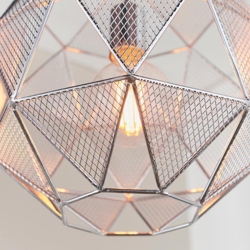 Endon Armour Chrome 1 Light Pendant-Ceiling Pendant Lights-Endon Lighting living room close. up unlit Tiffany Lighting Direct