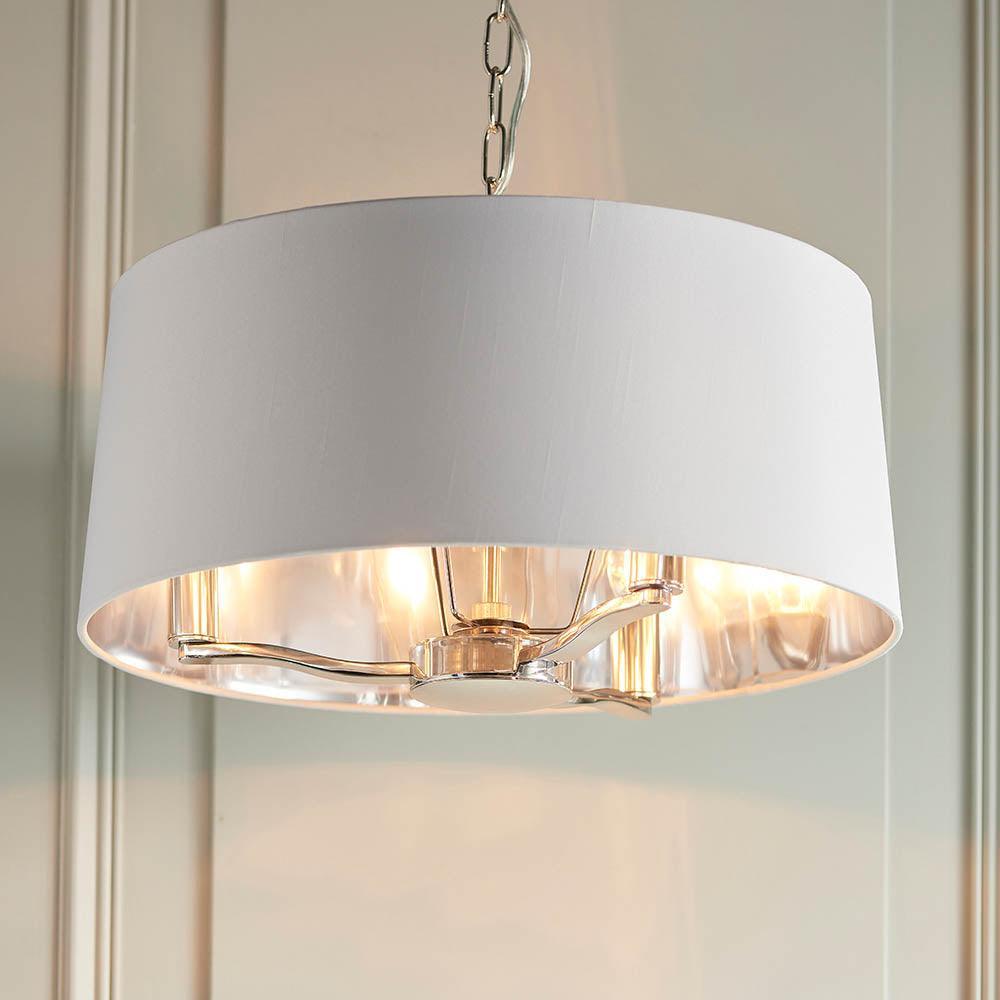 Endon Harvey 3 Light Bright Nickel Ceiling Pendant-Ceiling Pendant Lights-Endon Lighting living room 2nd close upTiffany Lighting Direct