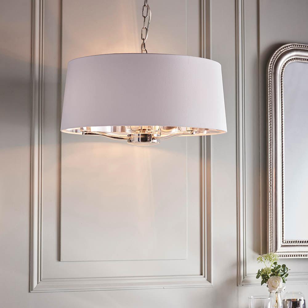 Endon Harvey 3 Light Bright Nickel Ceiling Pendant-Ceiling Pendant Lights-Endon Lighting living room close. up unlit Tiffany Lighting Direct