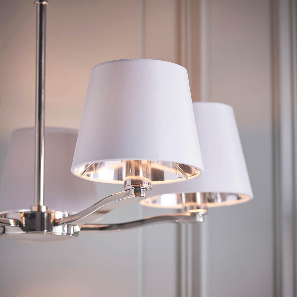 Endon Harvey 5 Light Polished Nickel Chandelier-Ceiling Pendant Lights-Endon Lighting living room close. up unlit Tiffany Lighting Direct