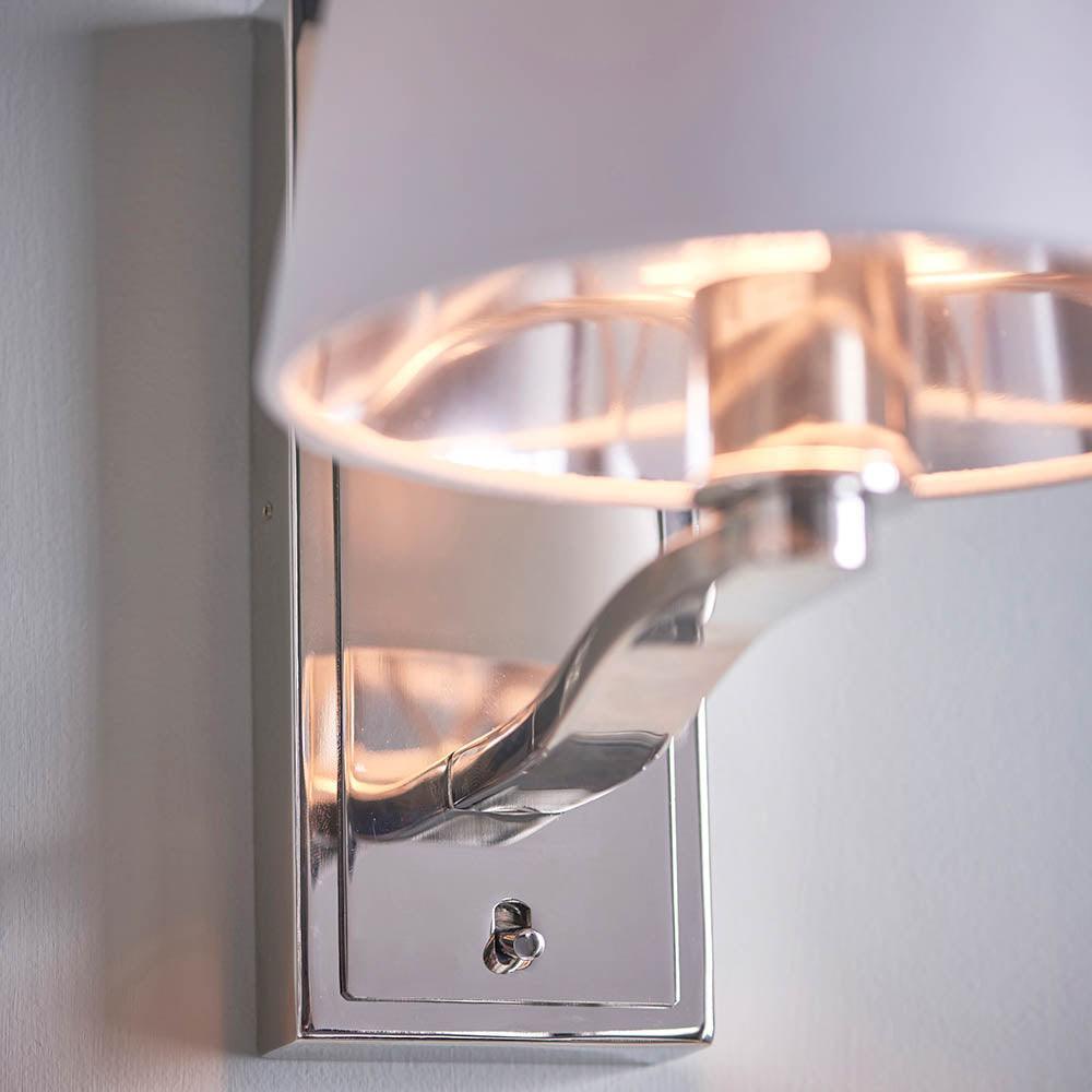 harvey nickel finish wall light by Endon Lighting Bedroom Close Up Image