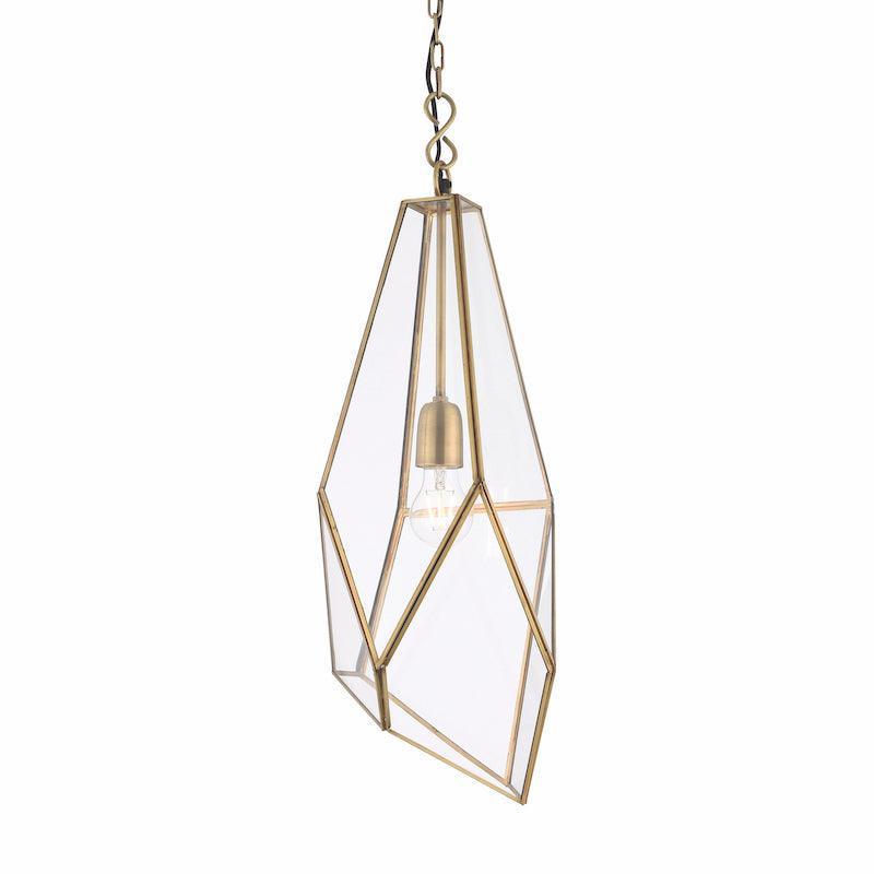 Endon Avery 1 Light Antique Brass & Glass Pendant-Ceiling Pendant Lights-Endon Lighting Hallway Lighting Close upTiffany Lighting Direct