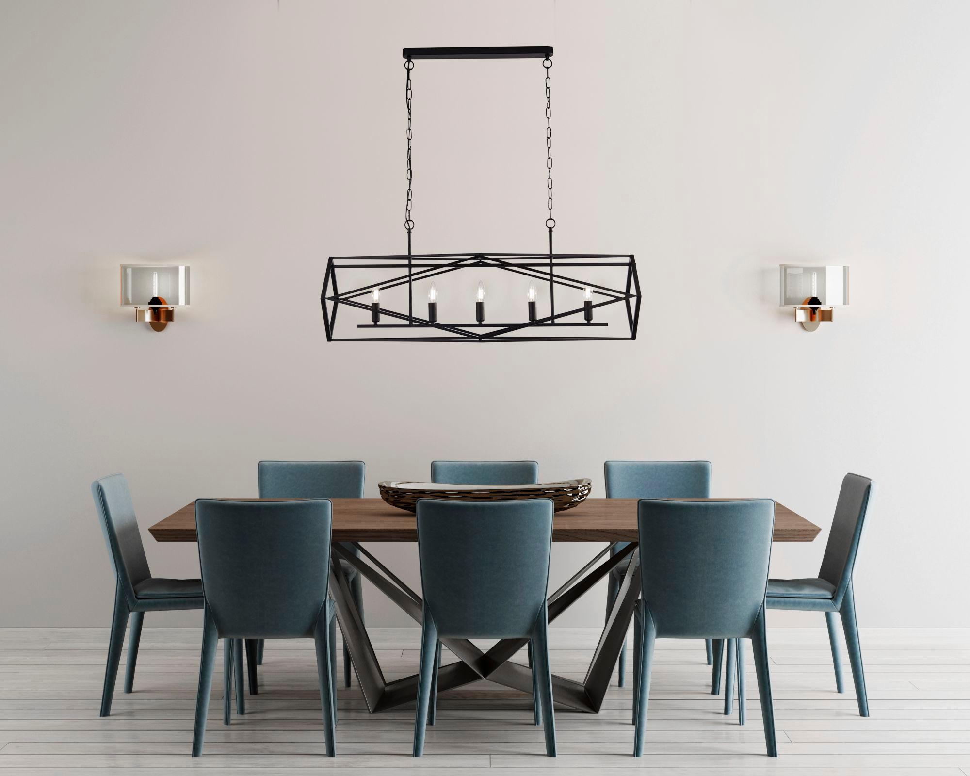 Searchlight Chassis 5 Light Black Pendant Ceiling Light-Ceiling Pendant Lights-5-Tiffany Lighting Direct