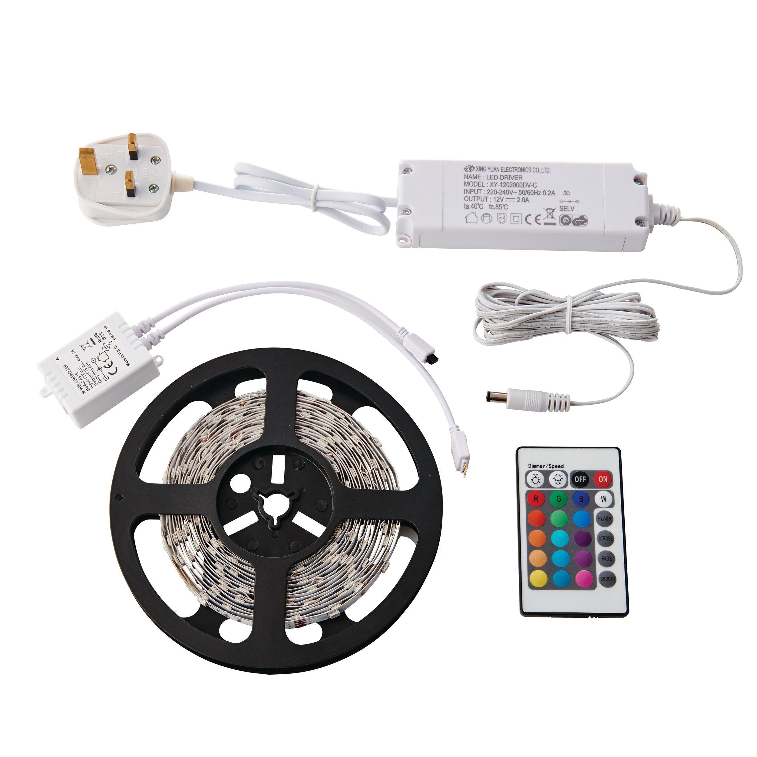 flexline 12v 5m colour changing led strip light kit 24wby saxby lighting