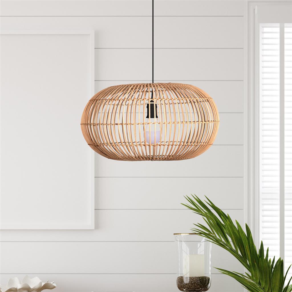 Searchlight Bali 1 Light Ceiling Pendant, Rattan Shade-Ceiling Pendant Lights-1-Tiffany Lighting Direct