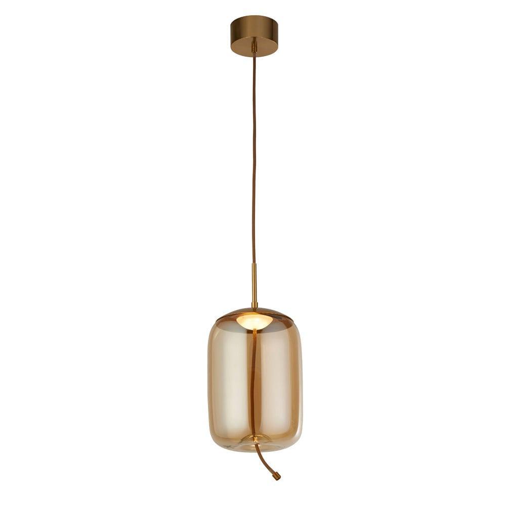 Lisbon 1 Light LED Satin Brass And Amber Glass Pendant-Ceiling Pendant Lights-1-Tiffany Lighting Direct