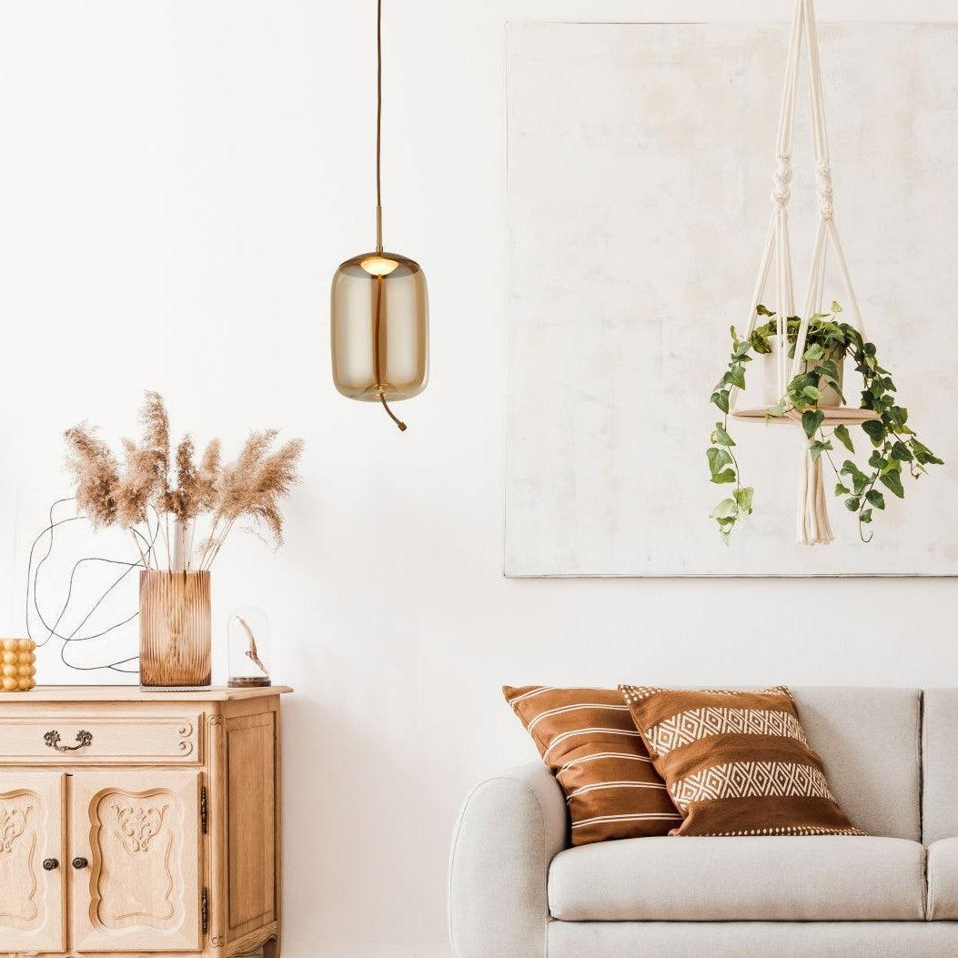 Lisbon 1 Light LED Satin Brass And Amber Glass Pendant-Ceiling Pendant Lights-4-Tiffany Lighting Direct