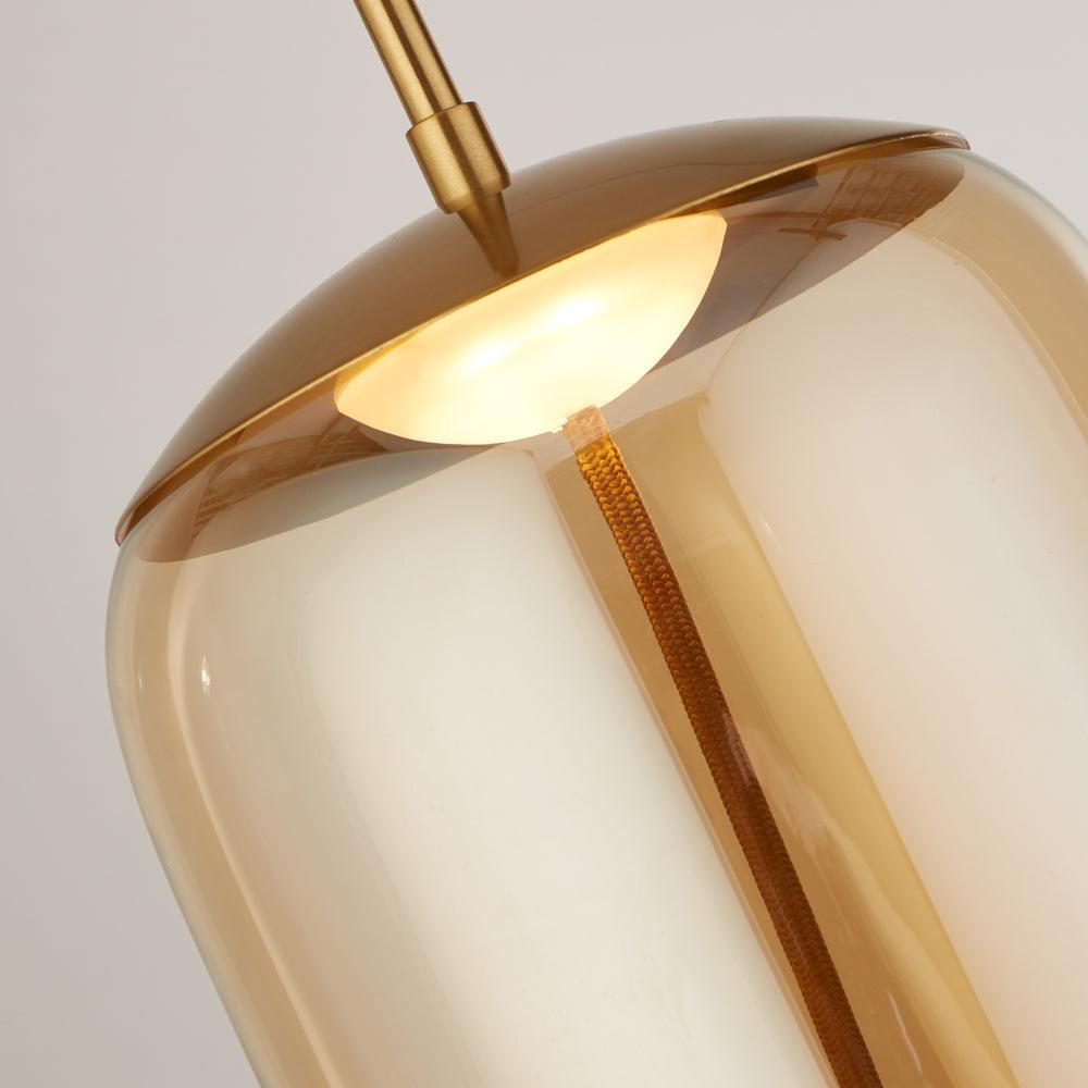 Lisbon 1 Light LED Satin Brass And Amber Glass Pendant-Ceiling Pendant Lights-2-Tiffany Lighting Direct