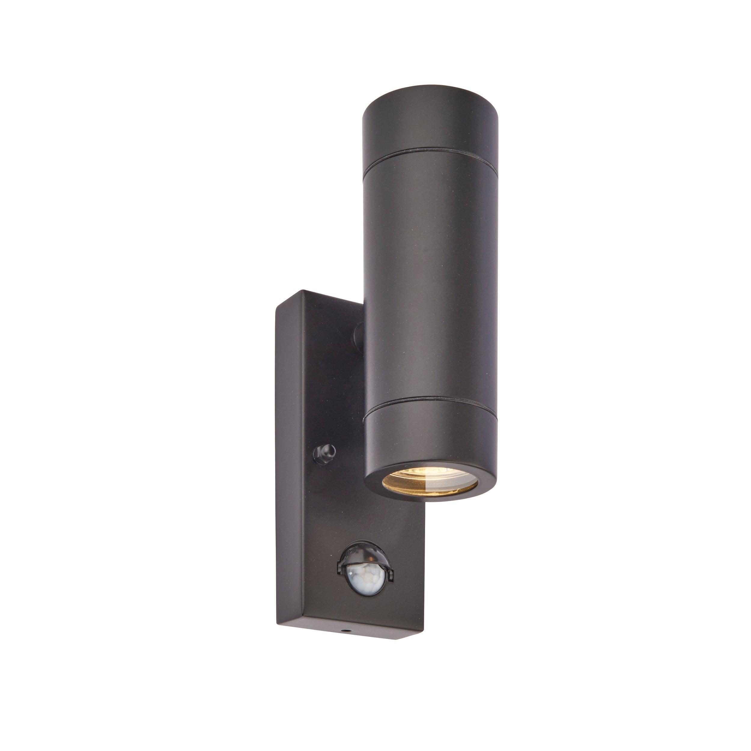 palin pir sensor black up down outdoor wall light ip44 7wby saxby lighting