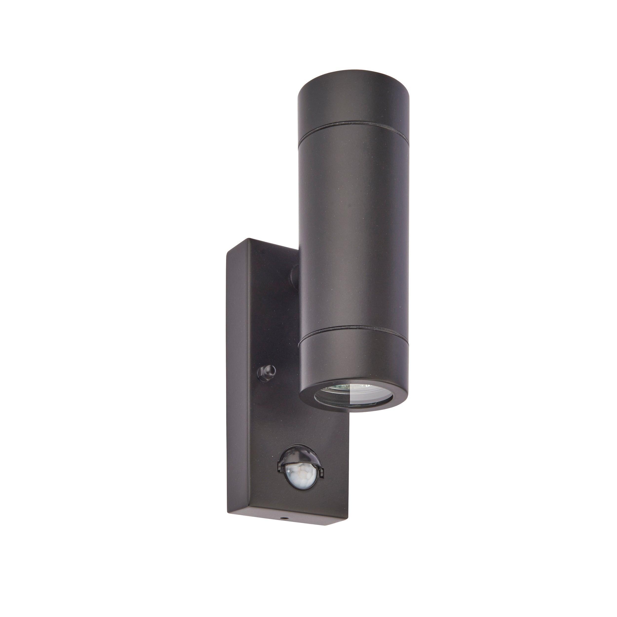 palin pir sensor black up down outdoor wall light ip44 7wby Saxby Lighting, close up image