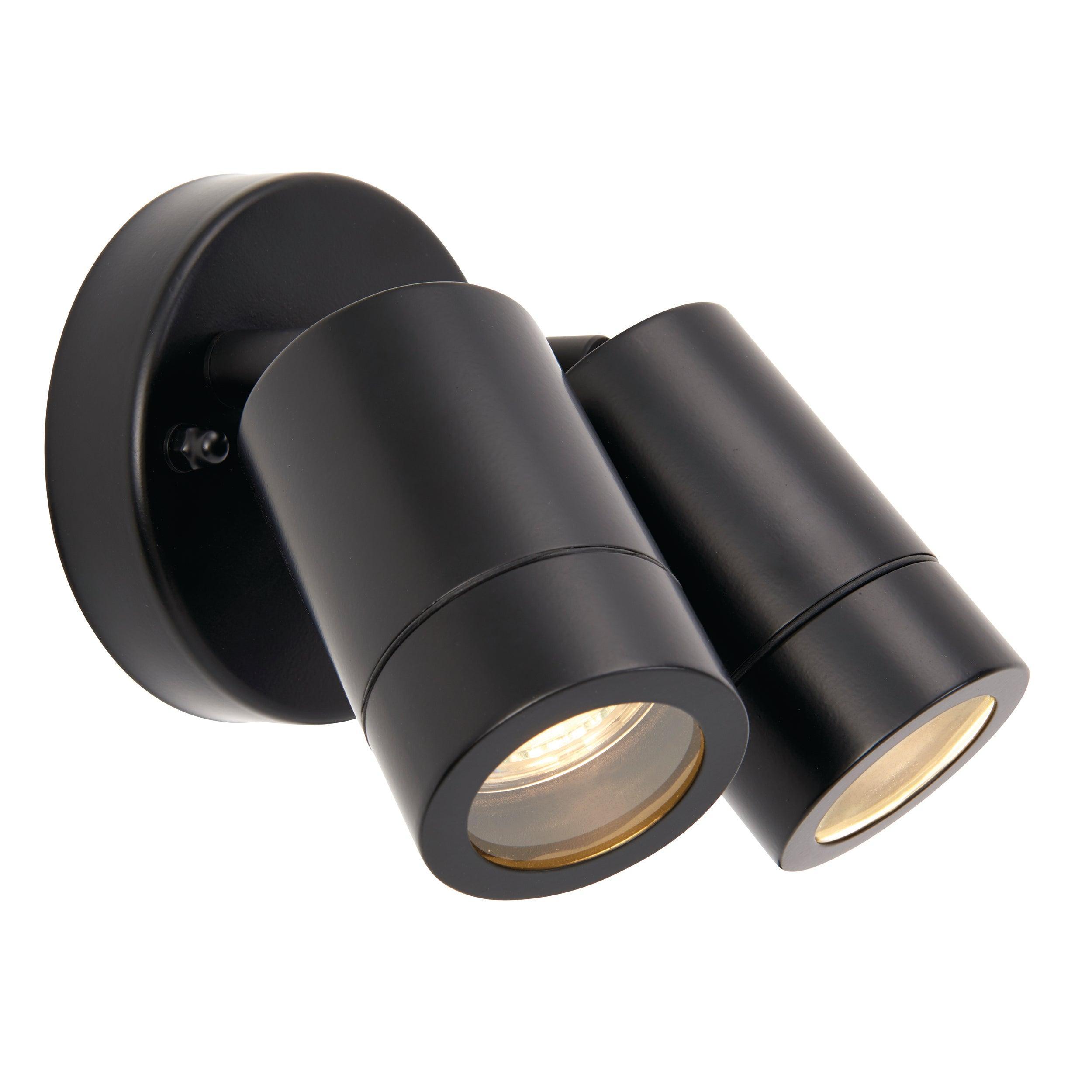 palin black twin outdoor spot wall light ip44 7wby saxby lighting