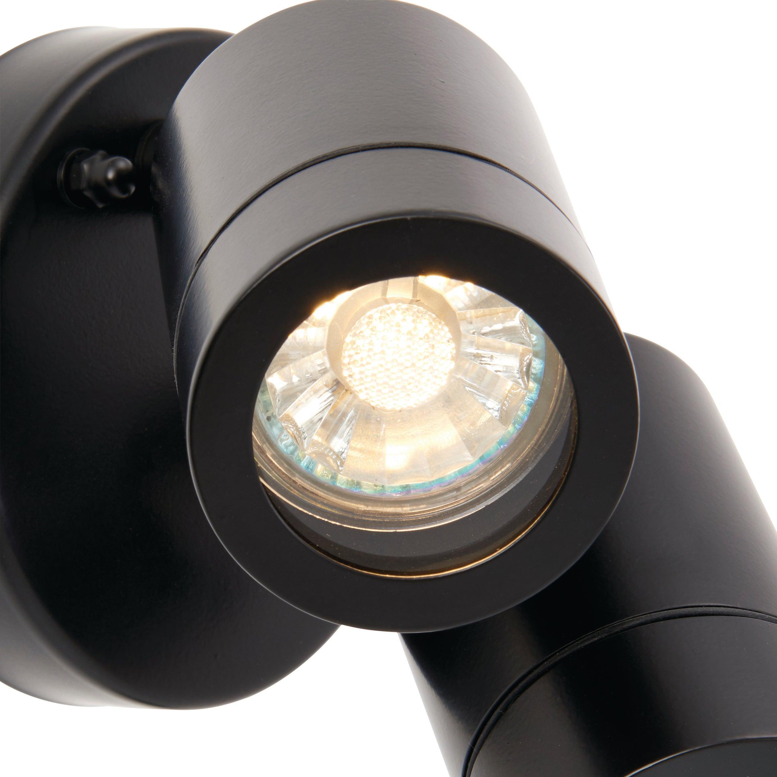 palin black twin outdoor spot wall light ip44 7w by saxby lighting, close up image 151