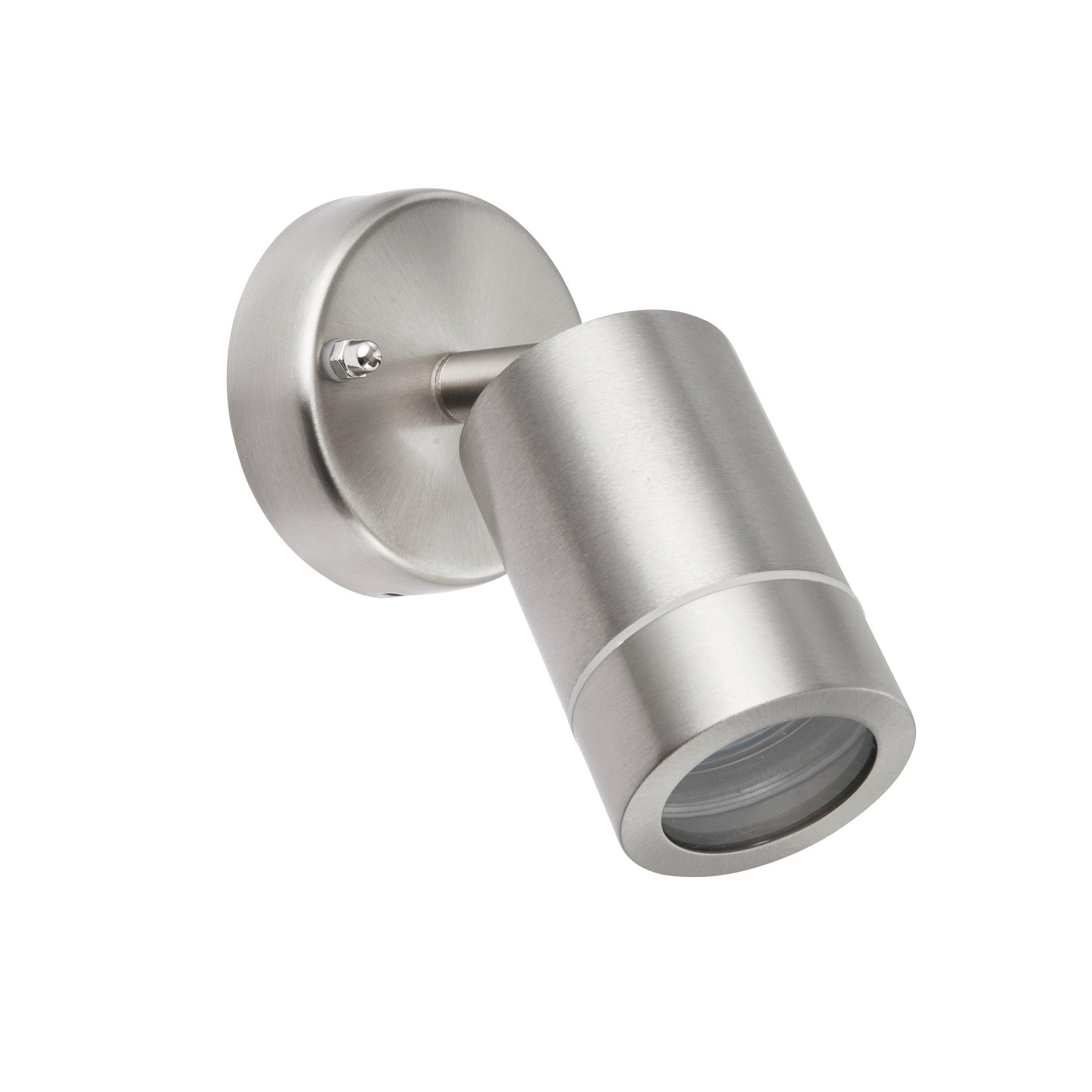 palin steel led outdoor spot wall light ip44 7wby Saxby Lighting, close up image