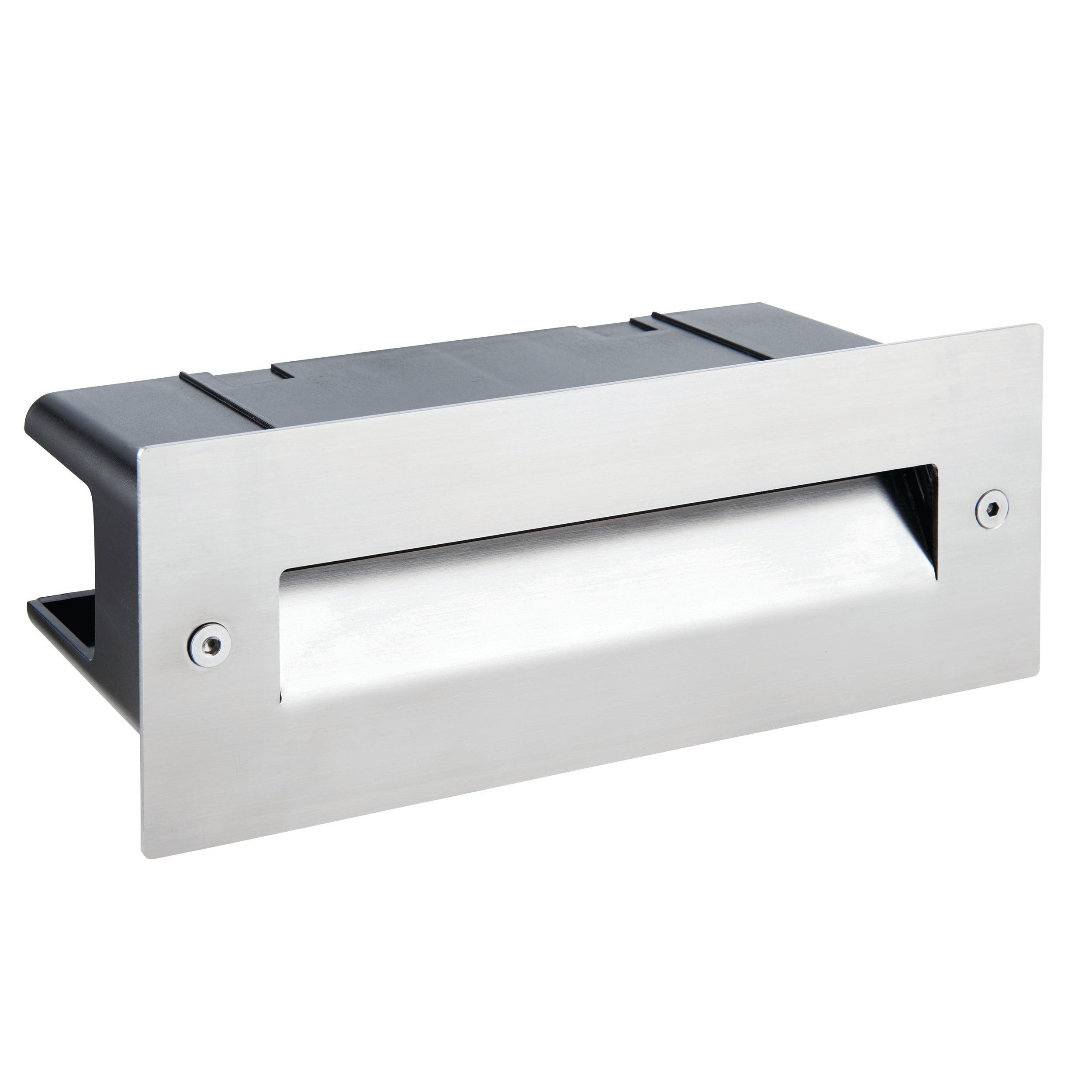 seina silver led brick light ip44 2w cool whiteby Saxby Lighting, close up image