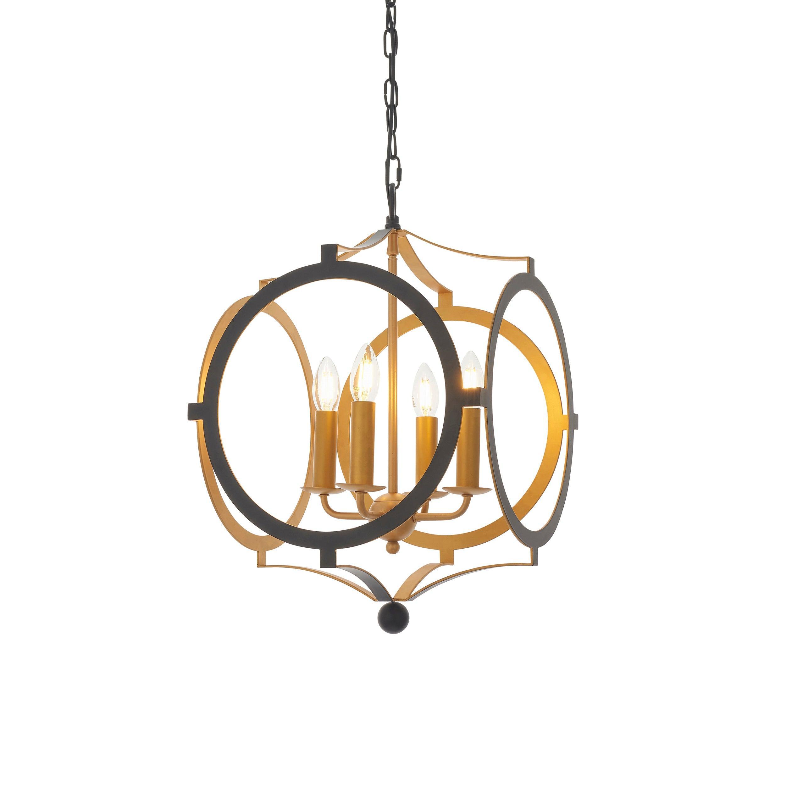 Indira 4 Light Black & Gold Circular Frame Ceiling Pendant-Ceiling Pendant Lights-Living Lights-1-Tiffany Lighting Direct