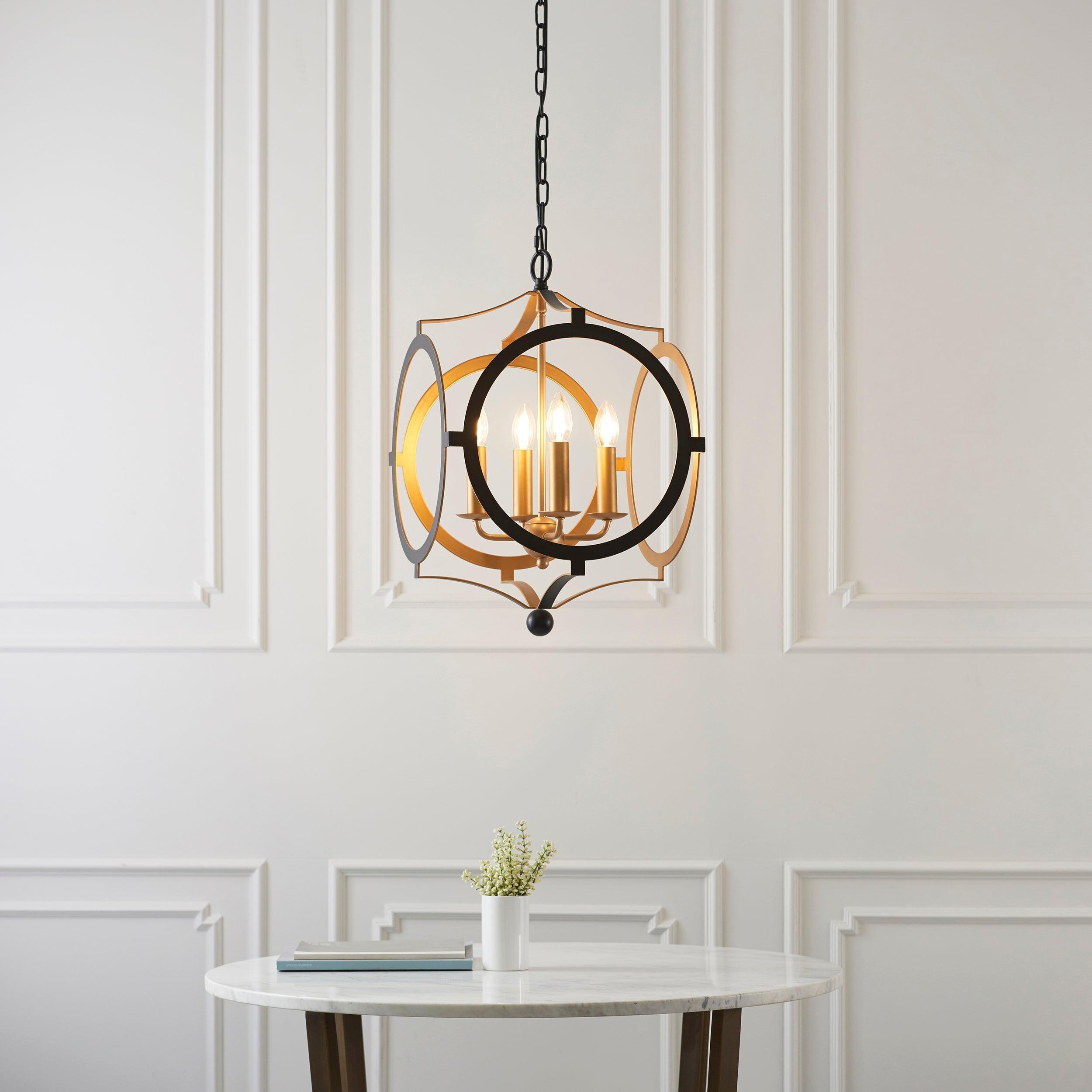Indira 4 Light Black & Gold Circular Frame Ceiling Pendant-Ceiling Pendant Lights-Living Lights-3-Tiffany Lighting Direct