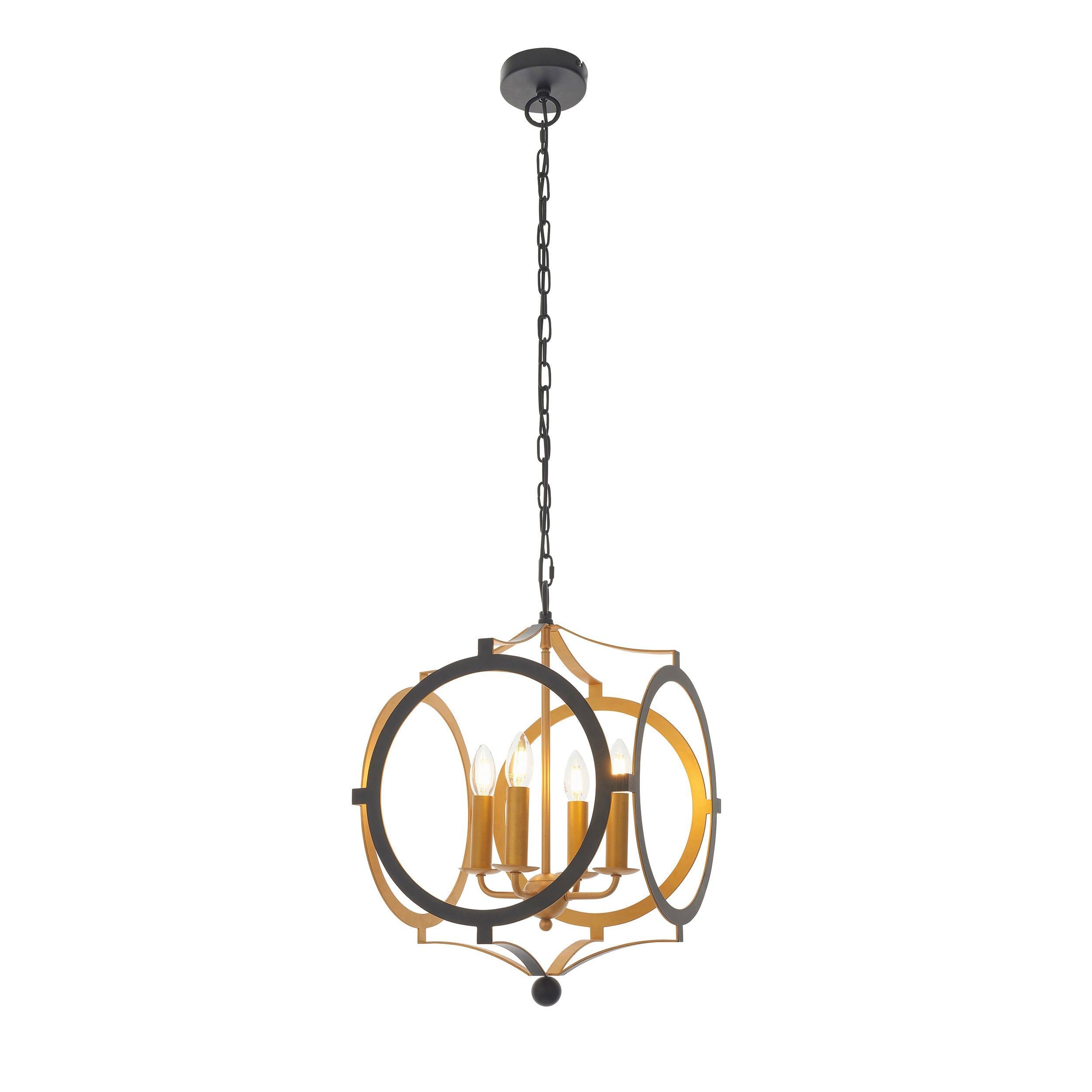 Indira 4 Light Black & Gold Circular Frame Ceiling Pendant-Ceiling Pendant Lights-Living Lights-8-Tiffany Lighting Direct